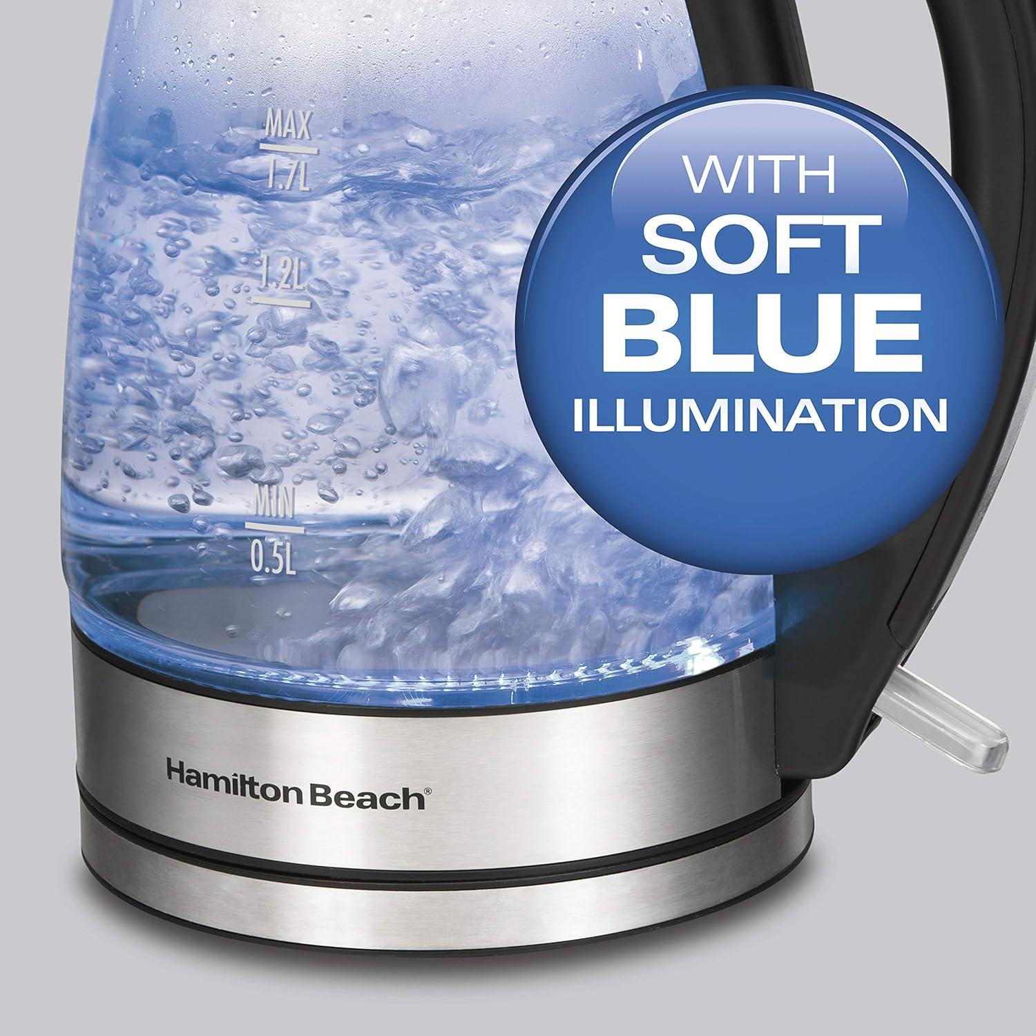 Hervidor Eléctrico de Vidrio Hamilton Beach 1.7L + Licuadora 14 Oz