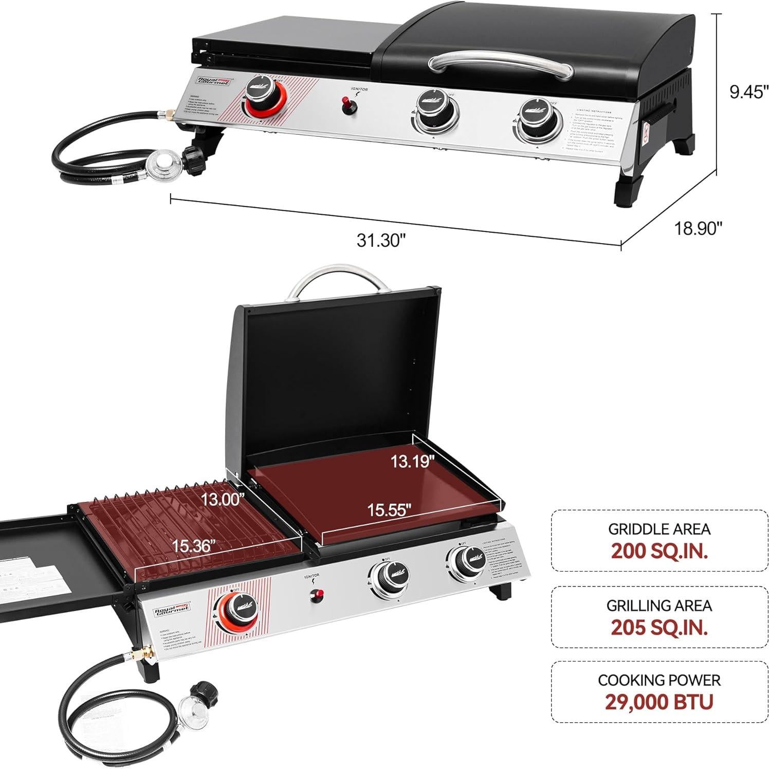 Parrilla de Gas Propano Royal Gourmet PD1305H 3 Quemadores 29,000 BTU