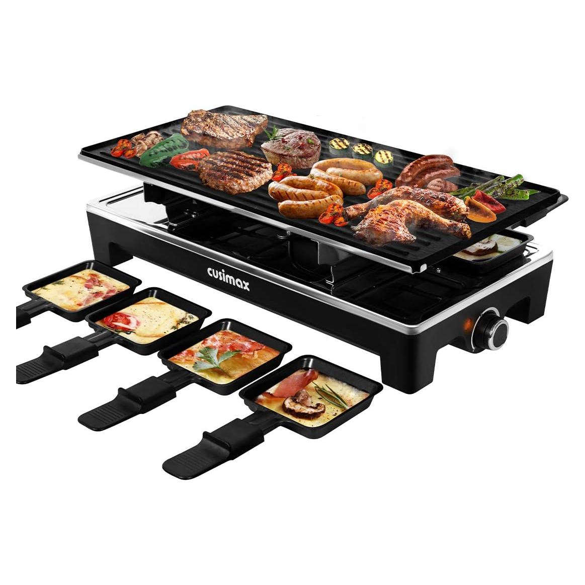 Parrilla Raclette Eléctrica CUSIMAX 1500W 2 en 1 con Control de Temperatura