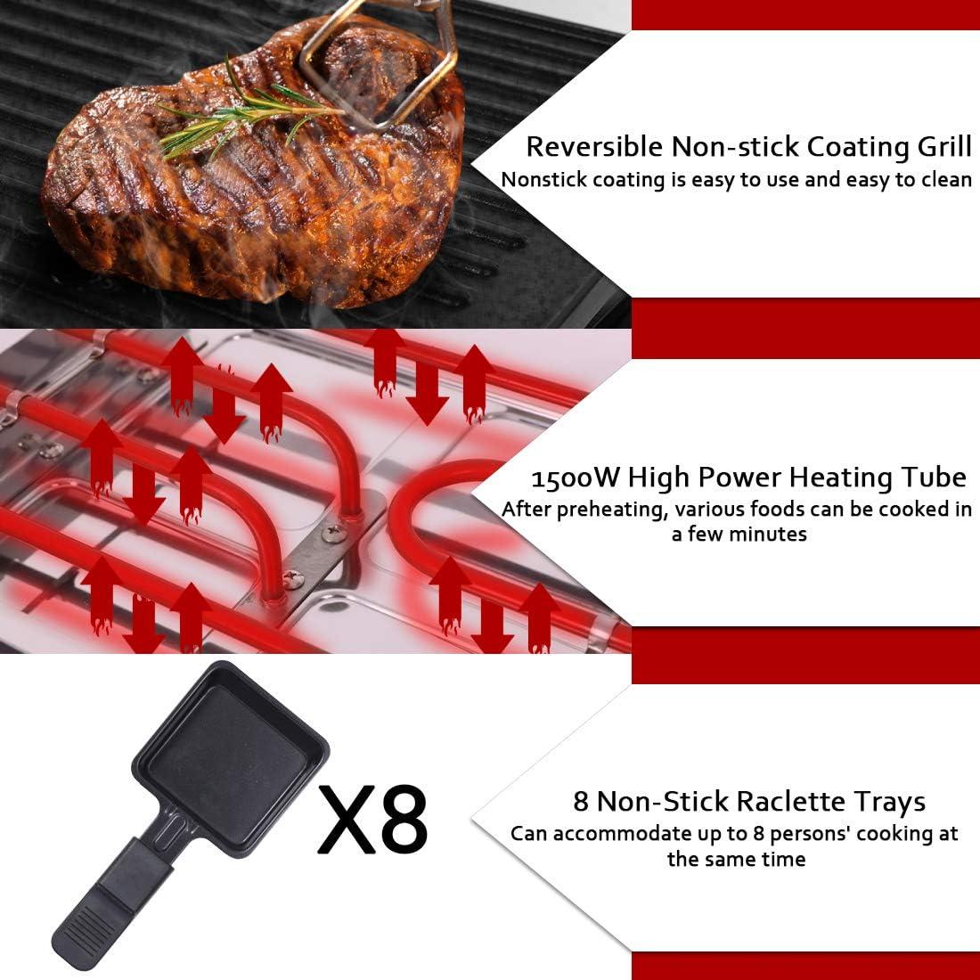 Parrilla Raclette Eléctrica CUSIMAX 1500W 2 en 1 con Control de Temperatura