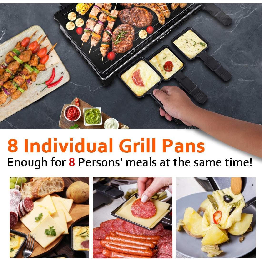 Parrilla Raclette Eléctrica CUSIMAX 1500W 2 en 1 con Control de Temperatura