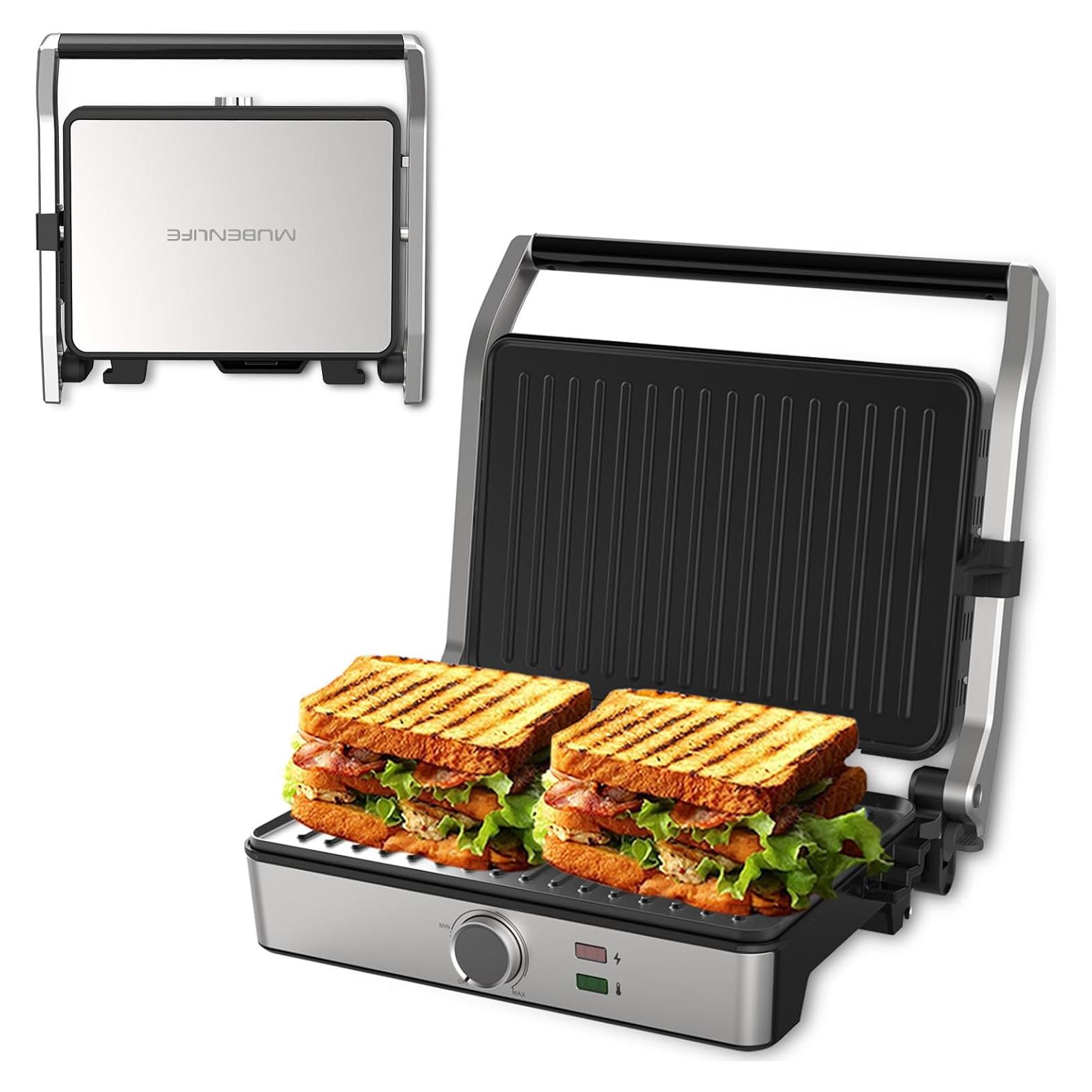 Prensa Panini Eléctrica MUBENLIFE GT60, 180 Grados, 1200W