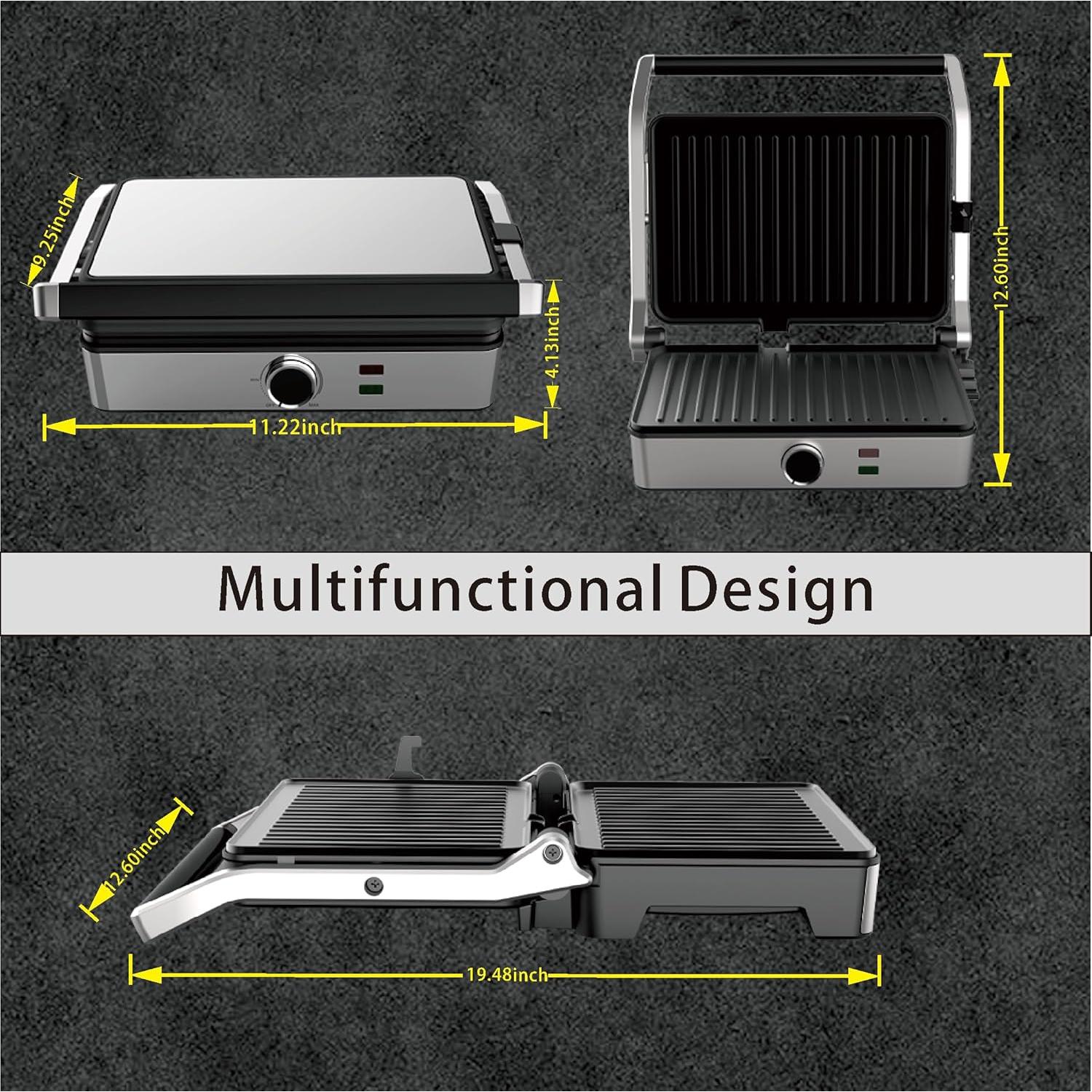 Prensa Panini Eléctrica MUBENLIFE GT60, 180 Grados, 1200W