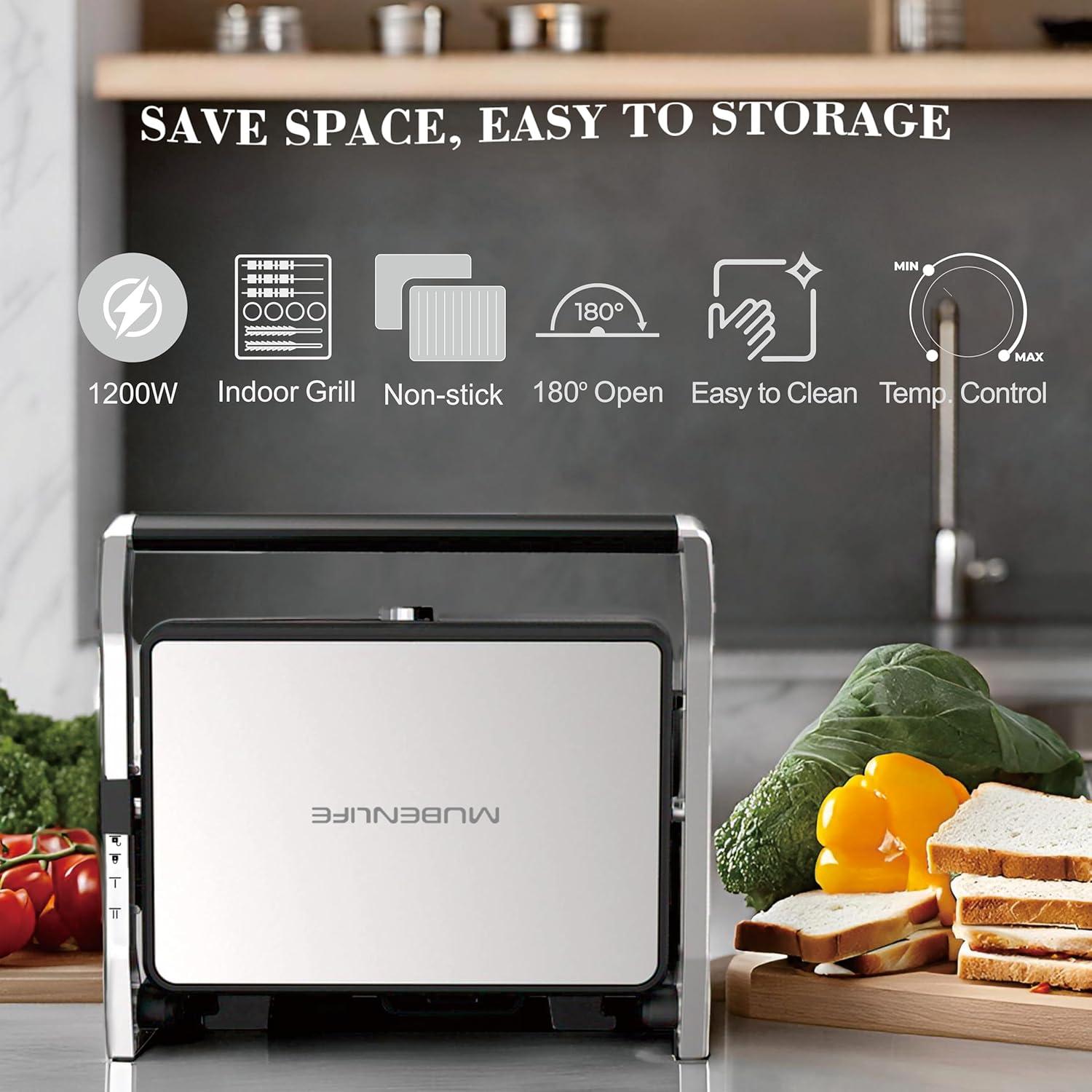 Prensa Panini Eléctrica MUBENLIFE GT60, 180 Grados, 1200W