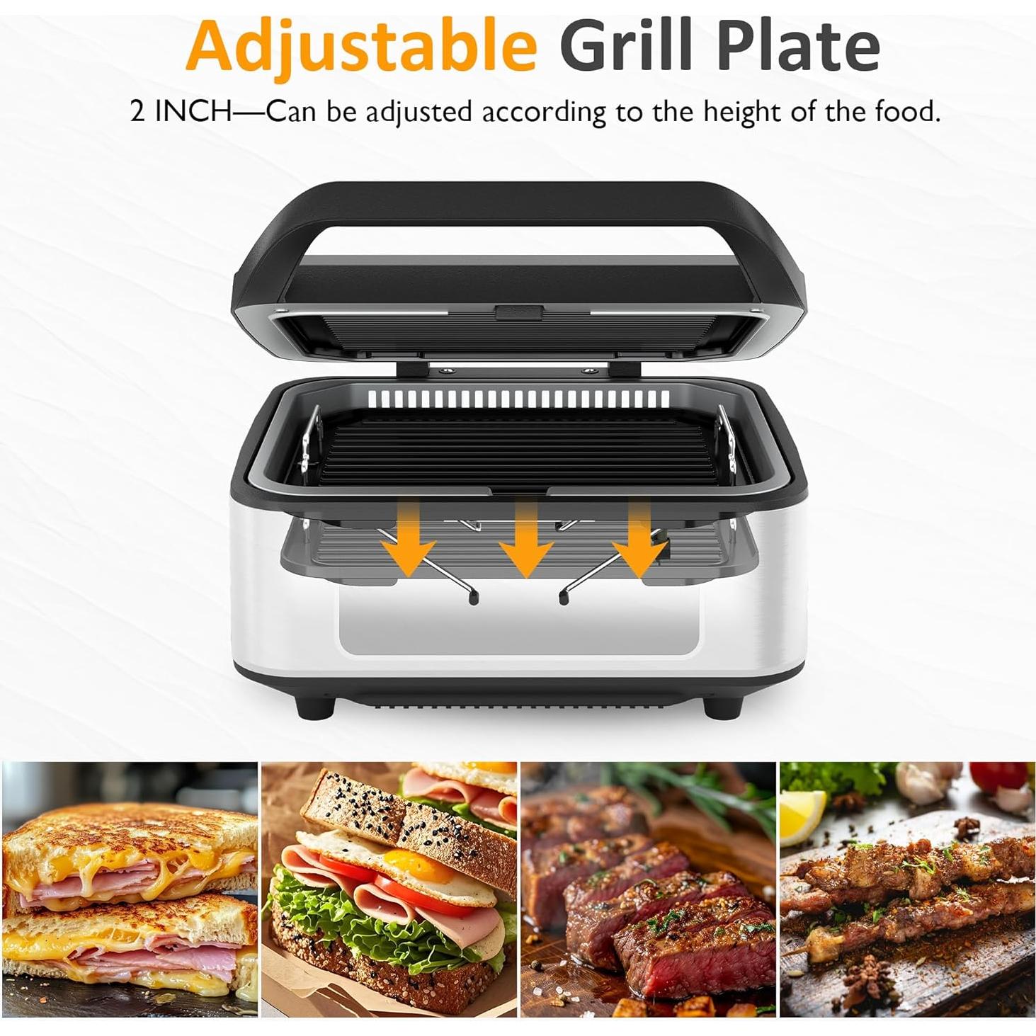 Parrilla Eléctrica Sin Humo Sunvivi 1300W con Elevación Automática