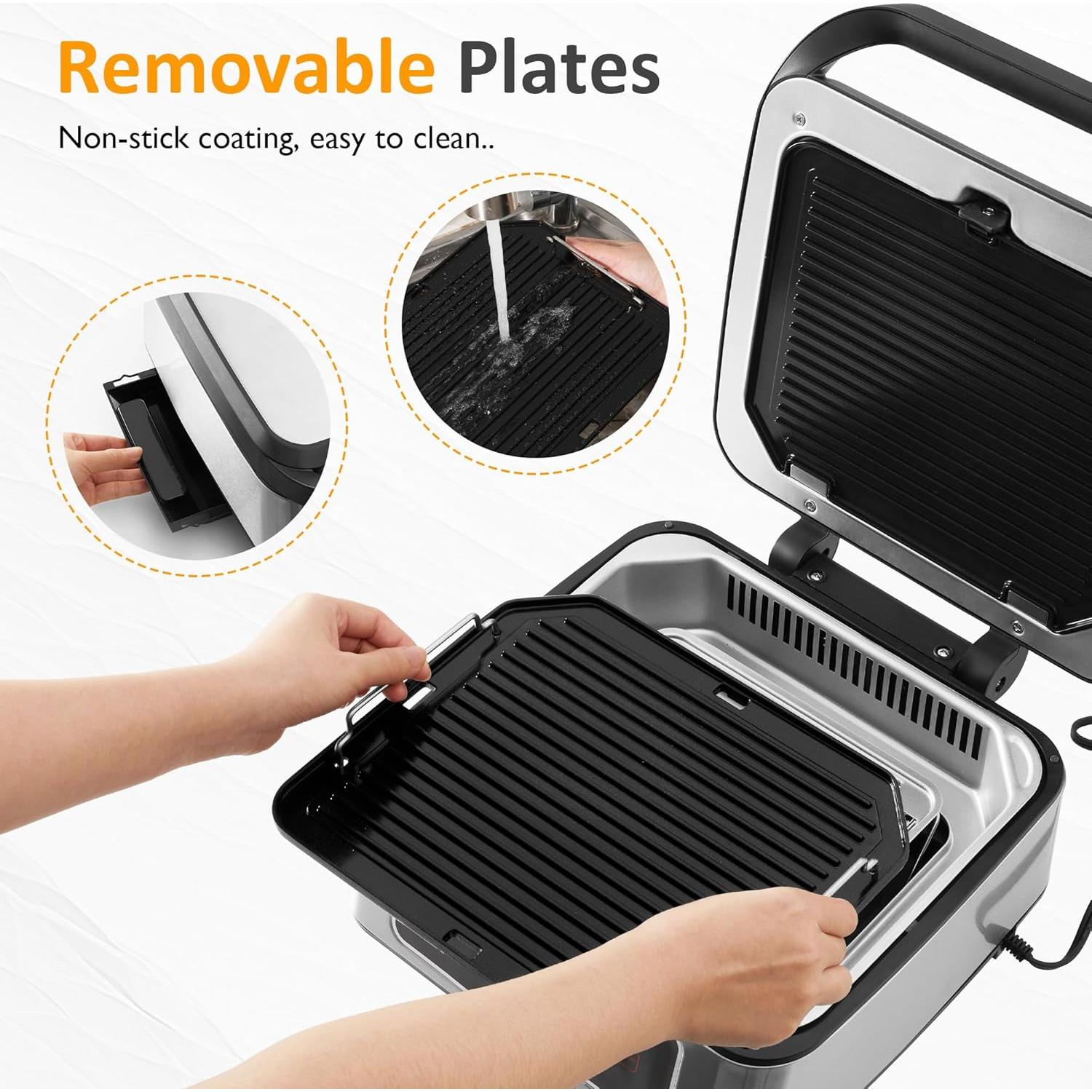 Parrilla Eléctrica Sin Humo Sunvivi 1300W con Elevación Automática