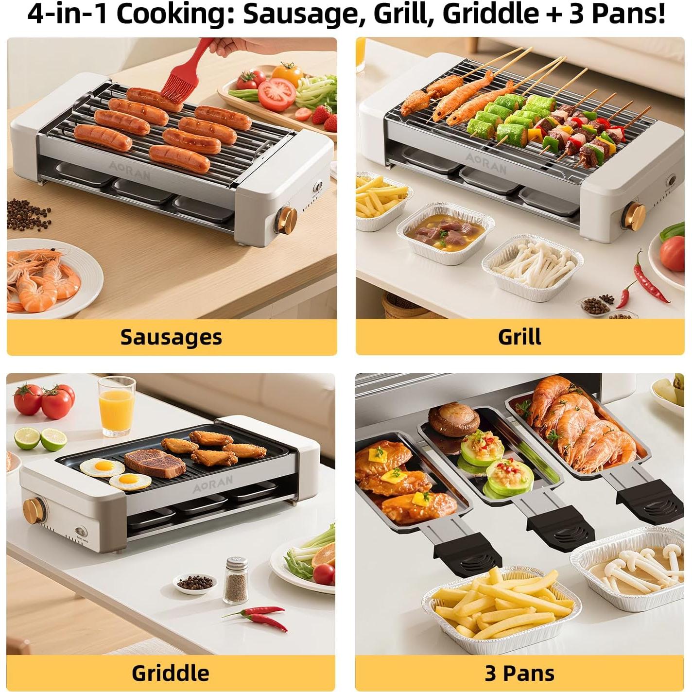 Parrilla Eléctrica Sin Humo AORAN 800W Antiadherente 34x21cm