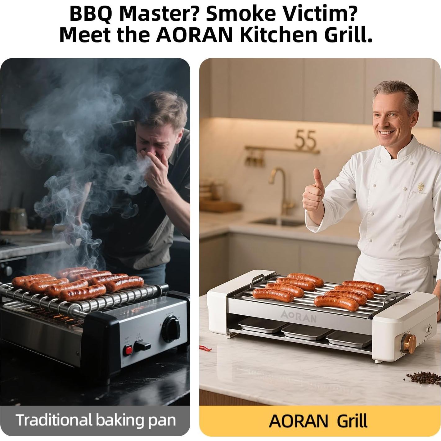 Parrilla Eléctrica Sin Humo AORAN 800W Antiadherente 34x21cm