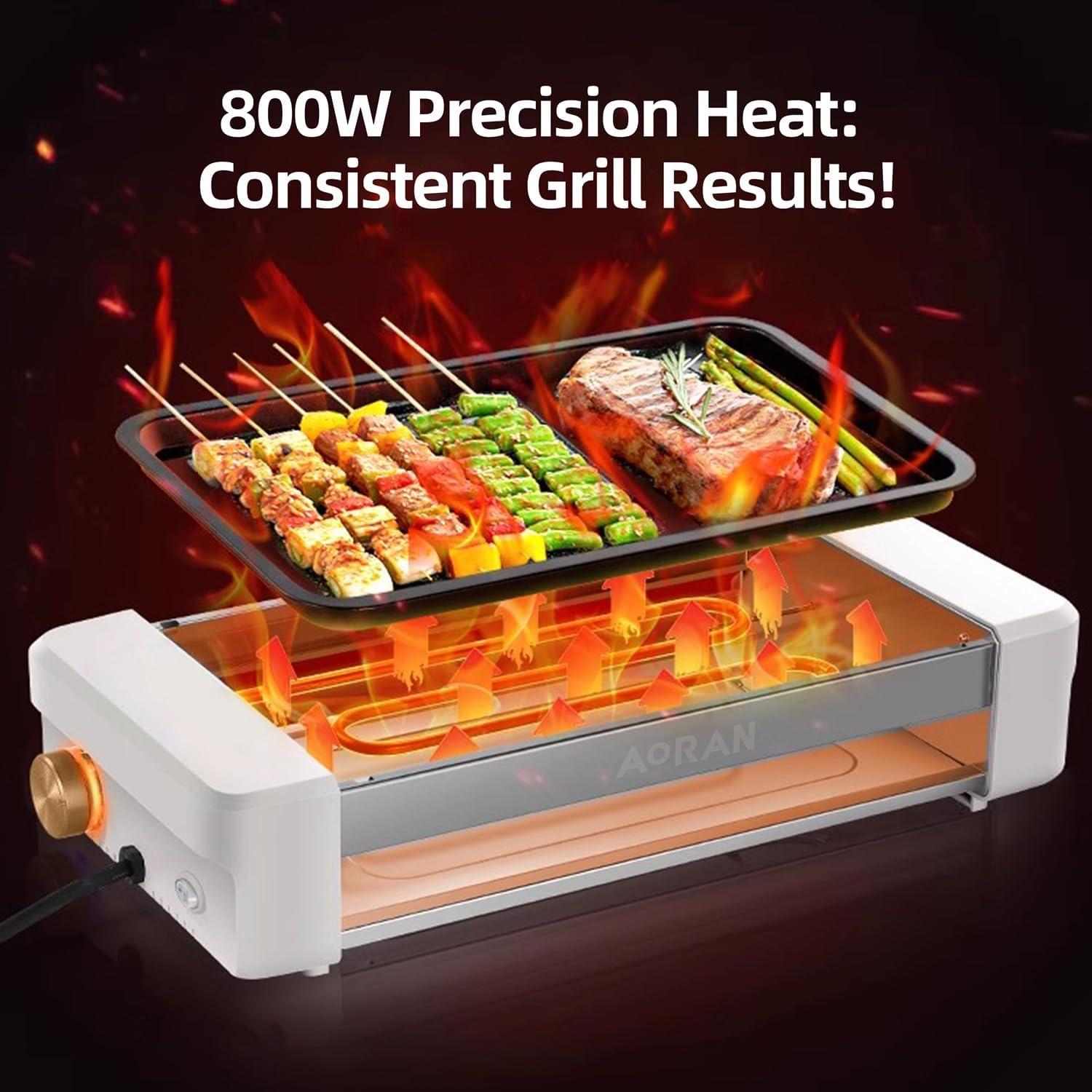 Parrilla Eléctrica Sin Humo AORAN 800W Antiadherente 34x21cm