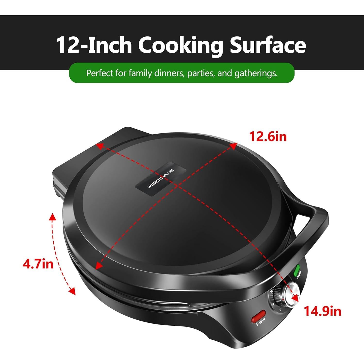 Plancha eléctrica 1500W KEINVE 2 en 1 con temporizador 30cm