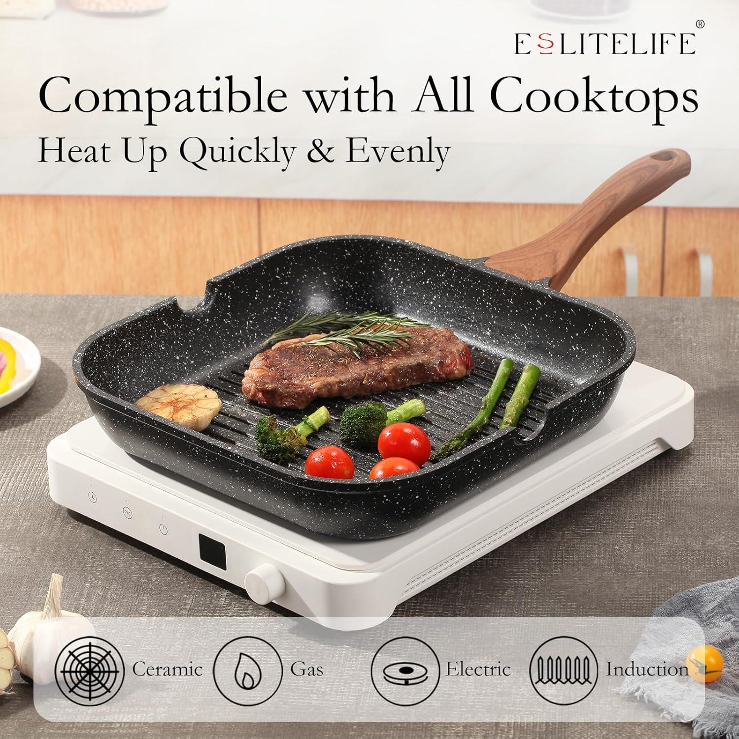 Sartén Grill Antiadherente ESLITE LIFE 24 cm con Tapa