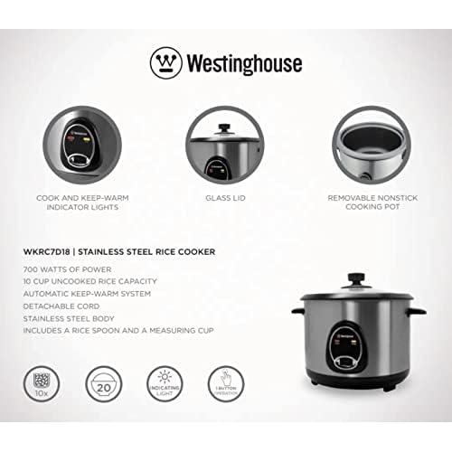 Cocedor de Arroz Westinghouse 10 Tazas 220V Acero Inoxidable 700W