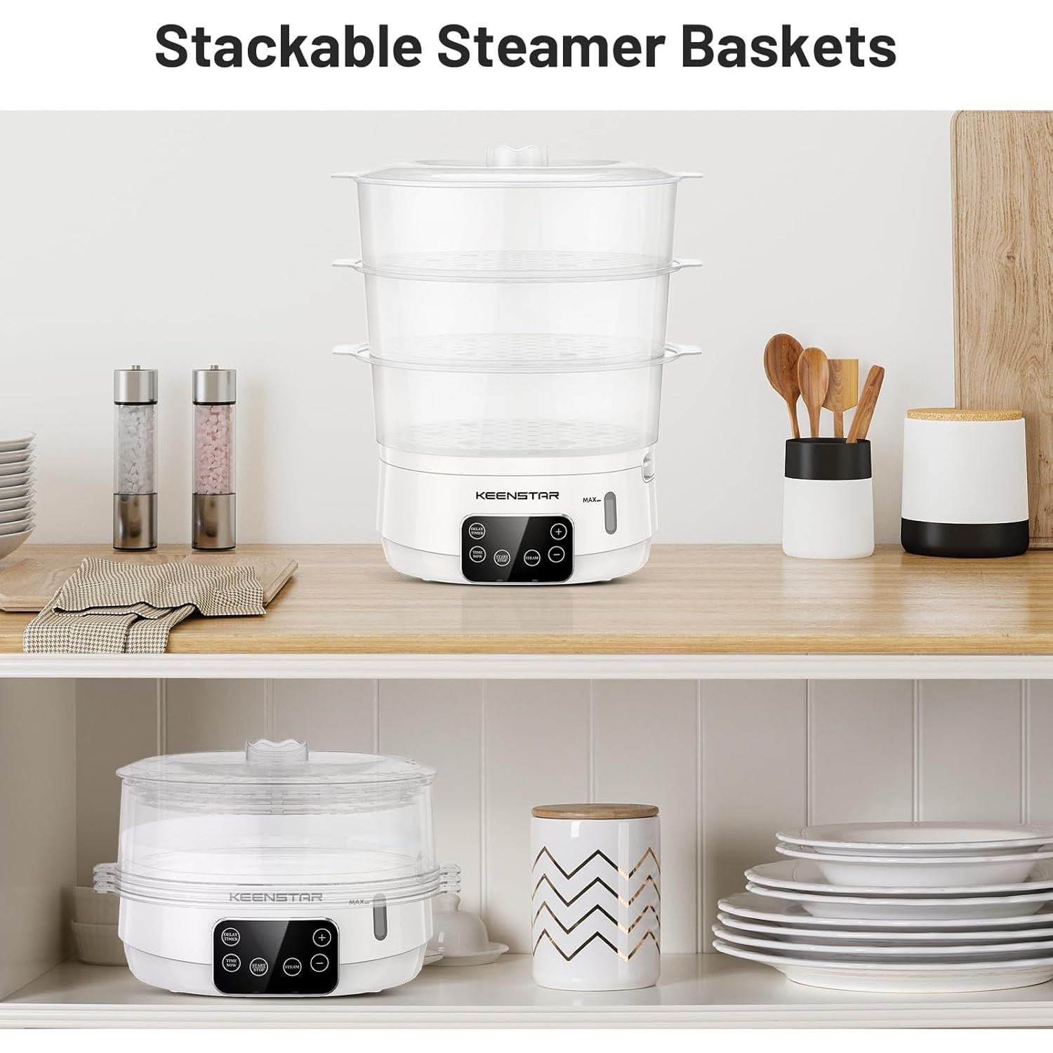 Vaporera Eléctrica KEENSTAR 13.7QT Programable 800W Blanca