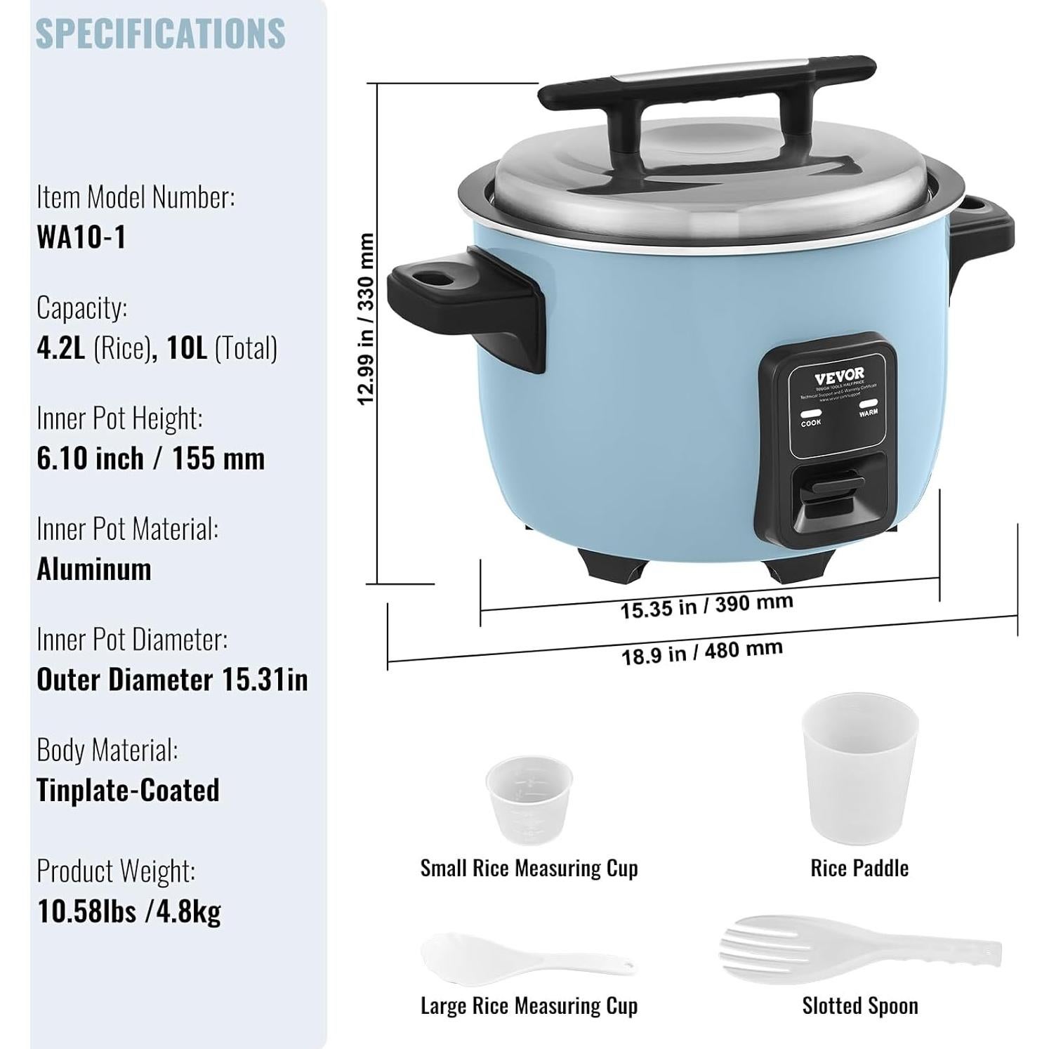 Cocedor de Arroz Comercial VEVOR 10L 50 Tazas Antiadherente