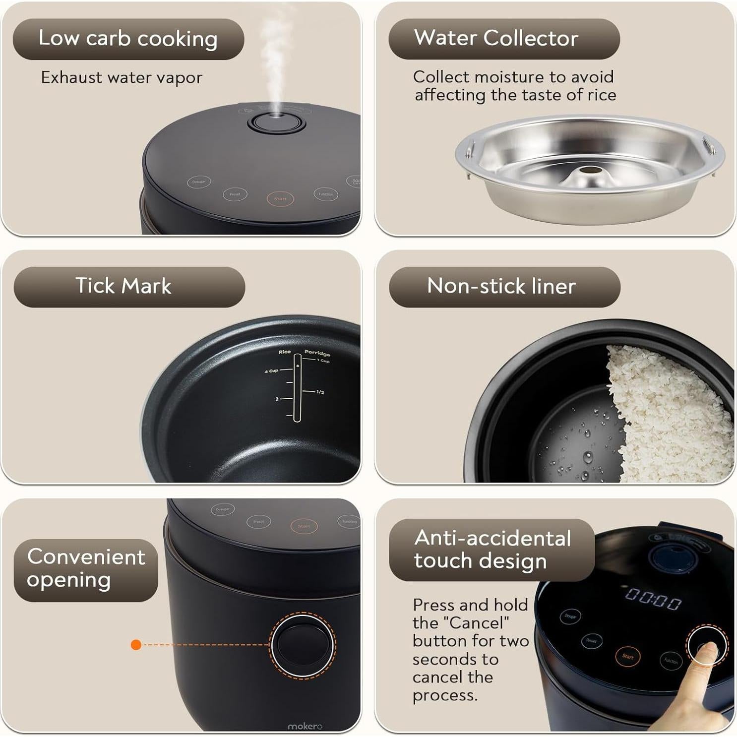 Cocedor de Arroz Mokero Bajo en Carbohidratos 2 Tazas