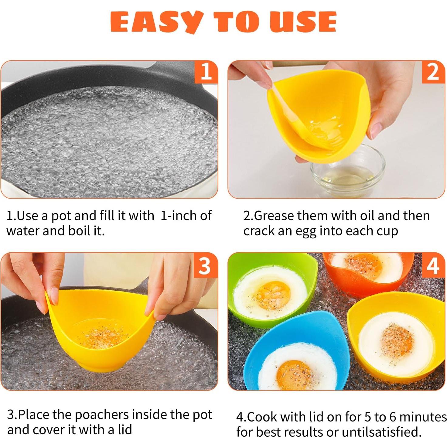 Escalfador de Huevos de Silicona LTWQLing - Paquete de 4, Antiadherente