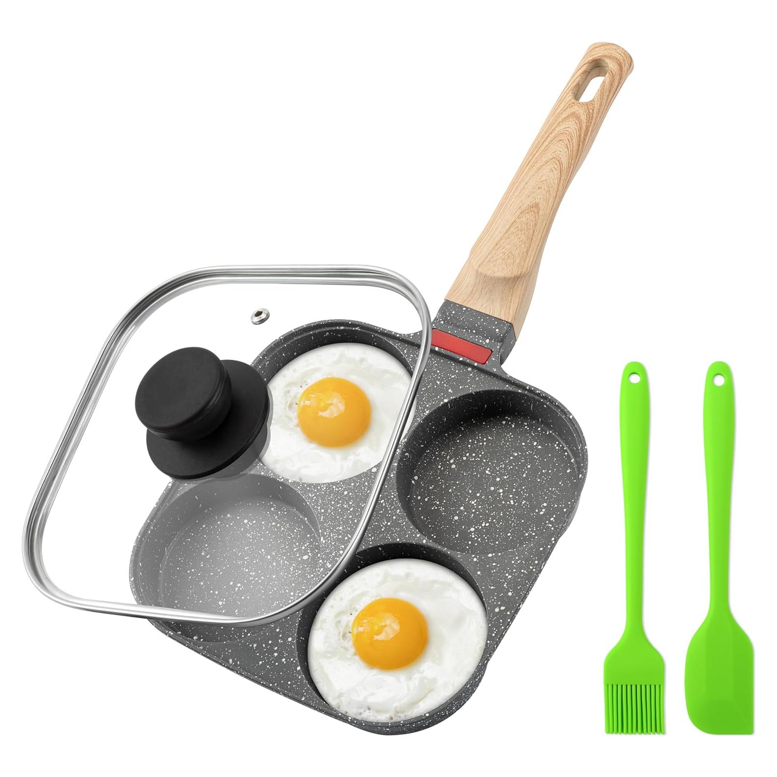 Sartén para Huevos de 4 Tazas MyLifeUNIT Antiadherente con Tapa
