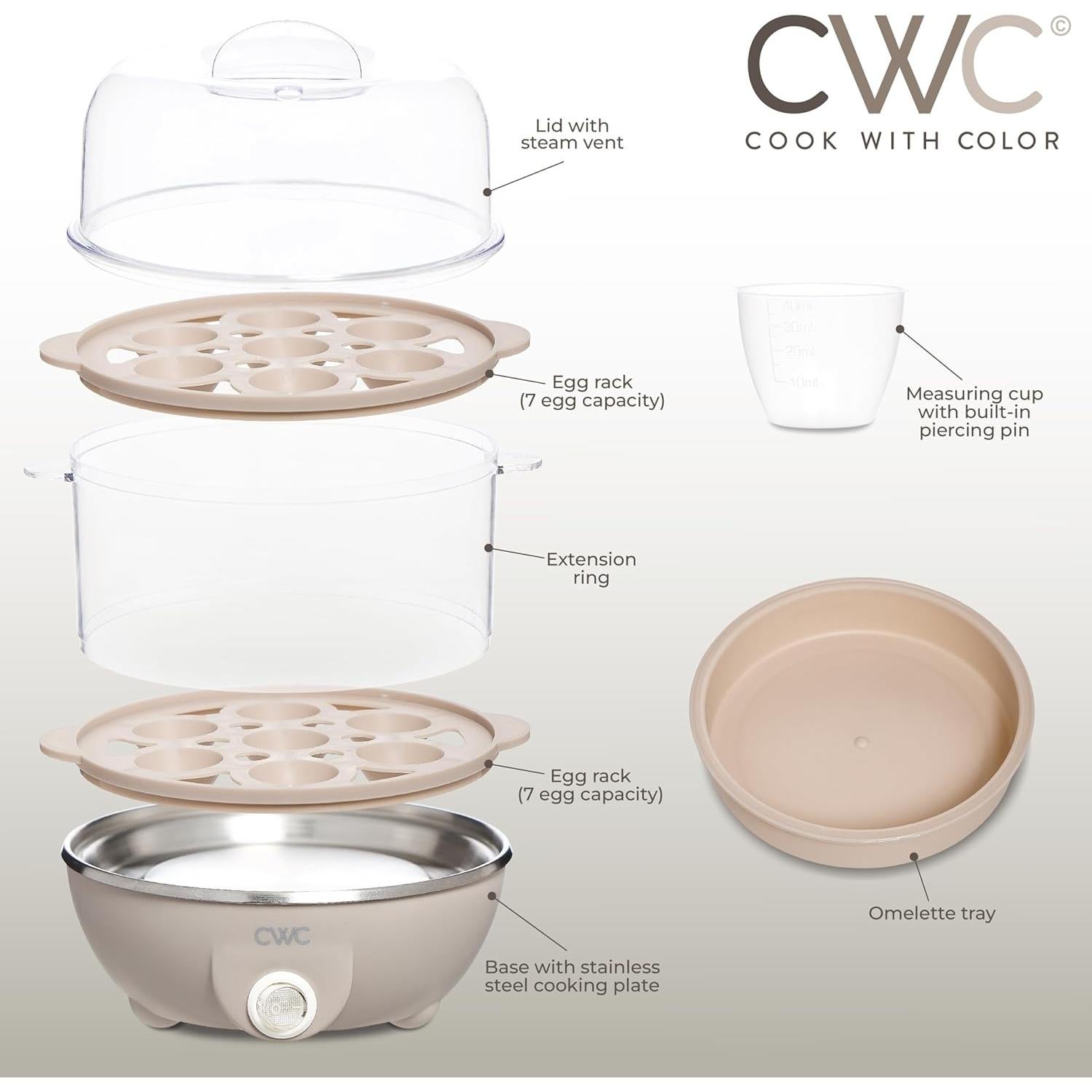 Cocedor de Huevos Eléctrico COOK WITH COLOR Doble Capa 350W