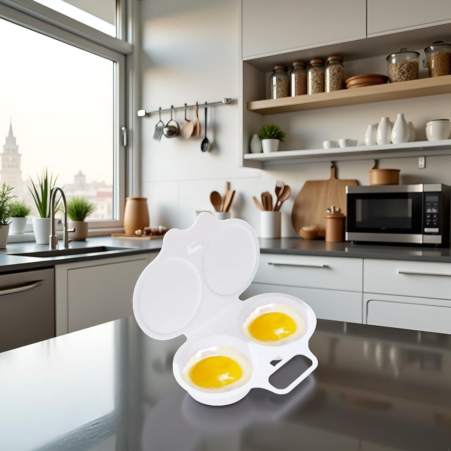 Poachador de Huevos WLngtv Antiadherente 2 Cavidades Microondas