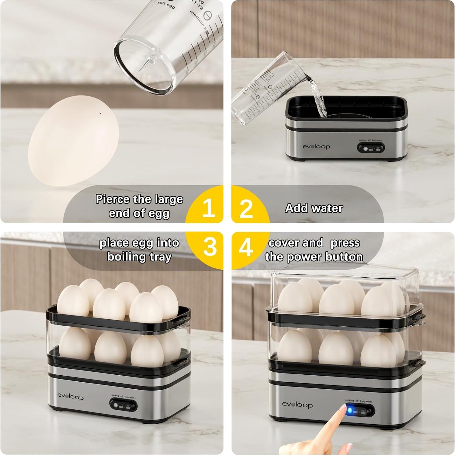 Cocinador de Huevos Eléctrico Evoloop 12 Huevos Acero Inoxidable