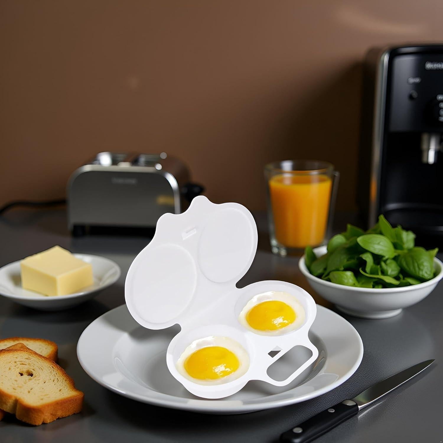 Poachador de Huevos de Microondas YuanHolumid 2 Cavidades Antiadherente