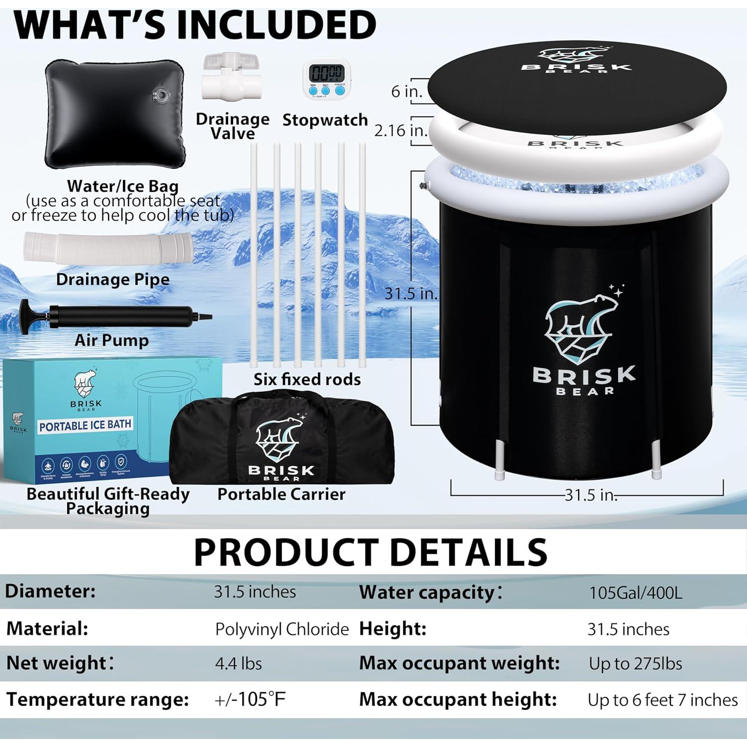 Tina de Baño de Hielo Brisk Bear Extra Grande 397L