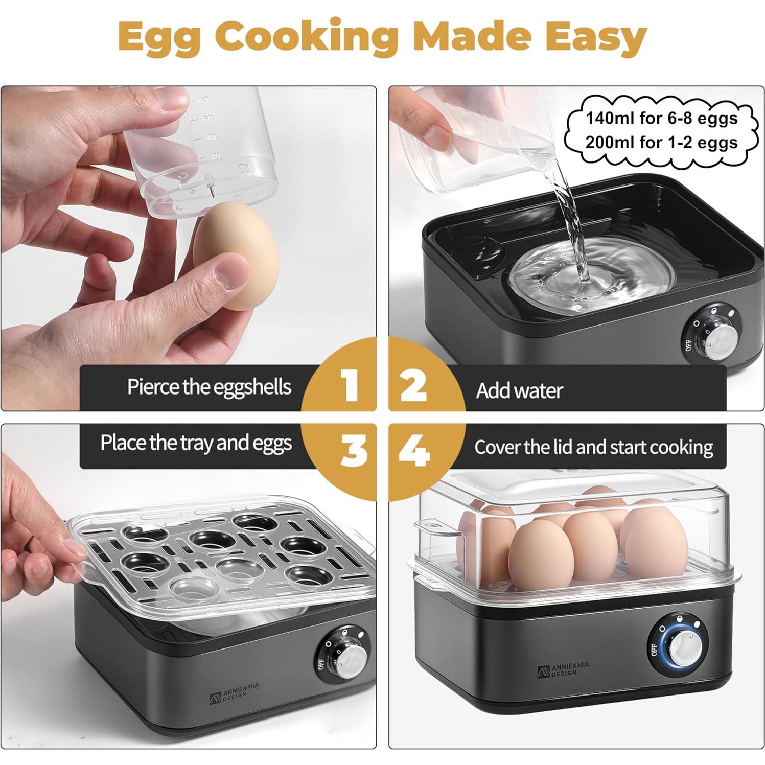 Hervidor de Huevos Eléctrico Annie & Mia, Acero Inoxidable, 8 Huevos