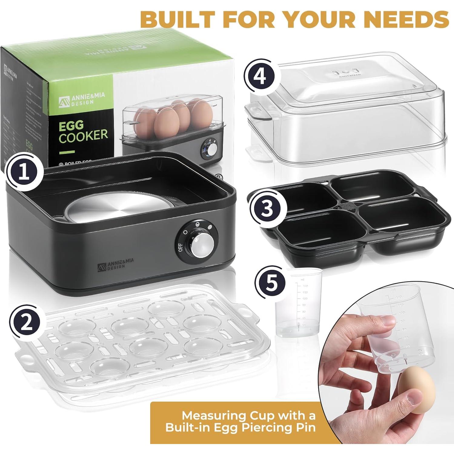 Hervidor de Huevos Eléctrico Annie & Mia, Acero Inoxidable, 8 Huevos