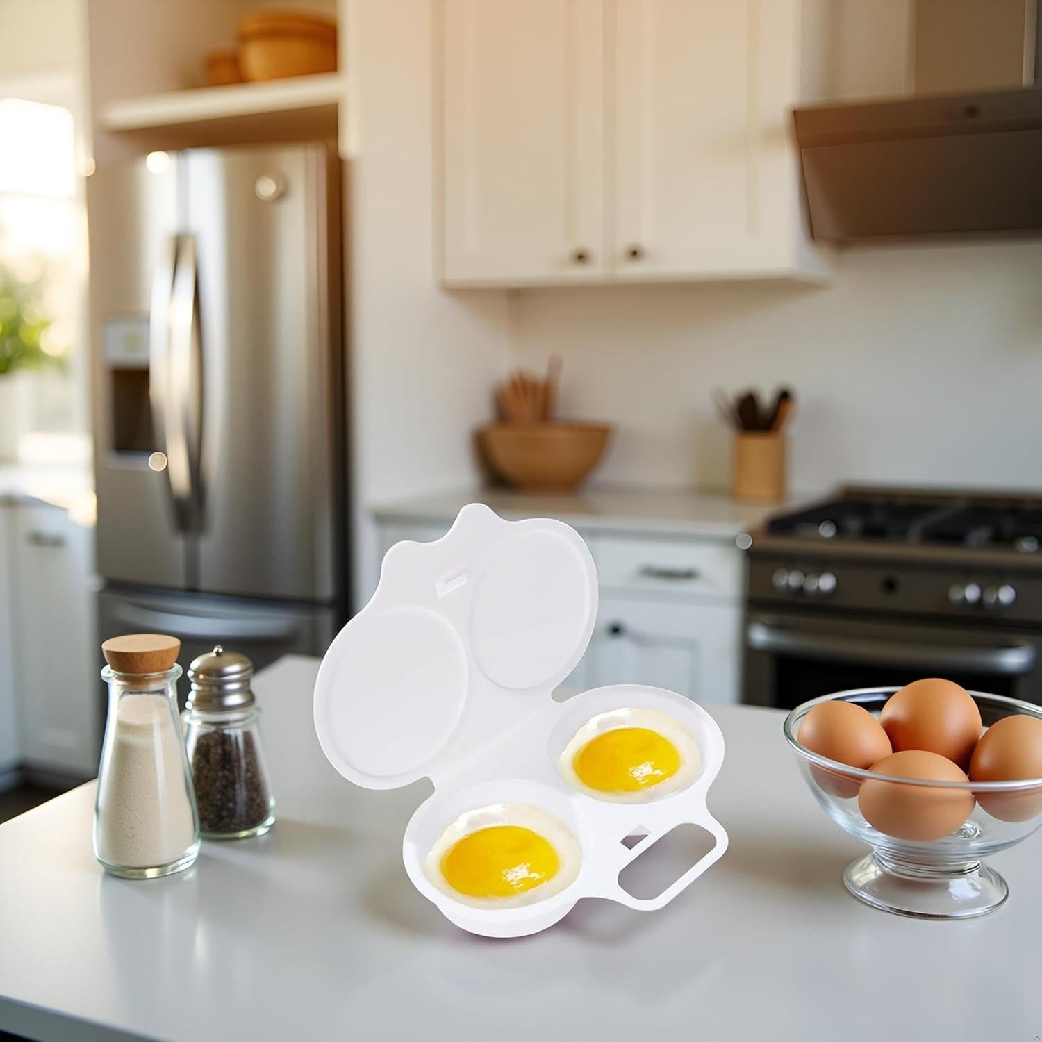 Cocinero de huevos pochés Zenarao 2 cavidades con tapa