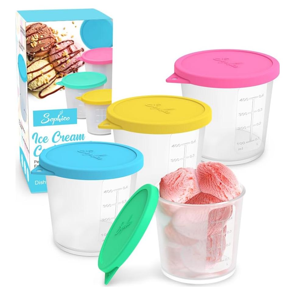 Contenedores de Helado SOPHICO 4 Piezas Silicona 473ml