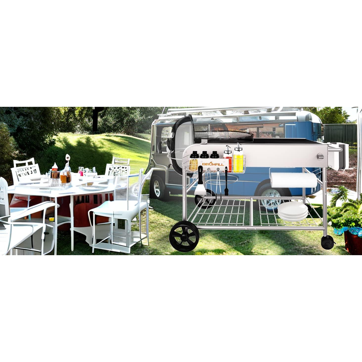 Carrito de Parrilla BBQMall para Weber 22" y 18" - Mesa de Preparación Exterior