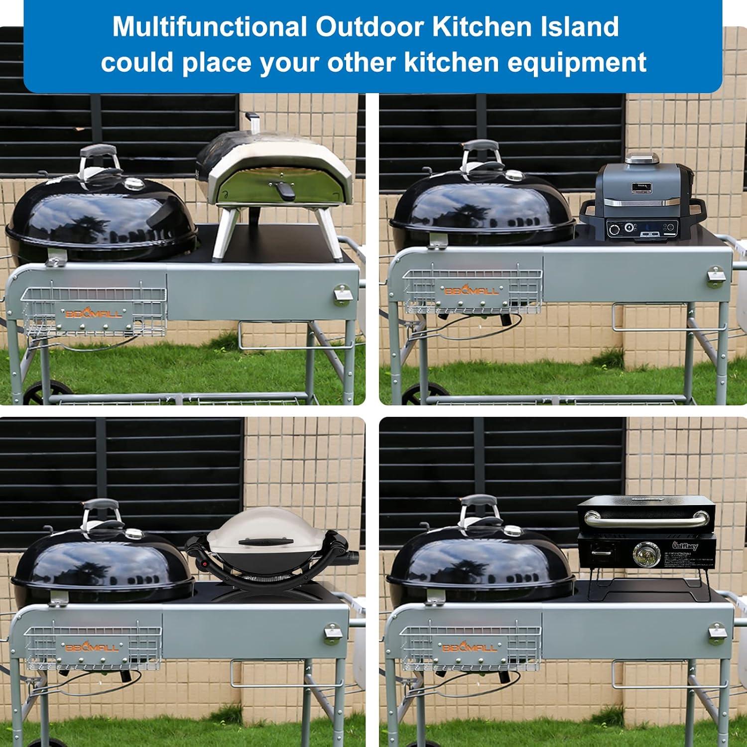 Carrito de Parrilla BBQMall para Weber 22" y 18" - Mesa de Preparación Exterior