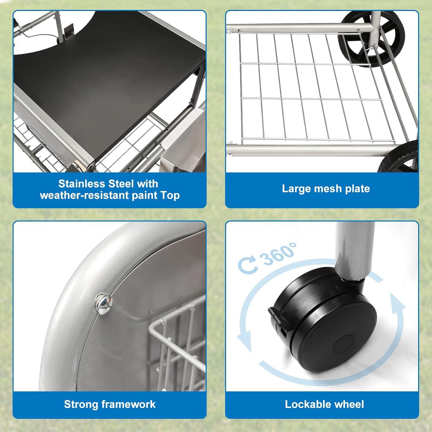 Carrito de Parrilla BBQMall para Weber 22" y 18" - Mesa de Preparación Exterior