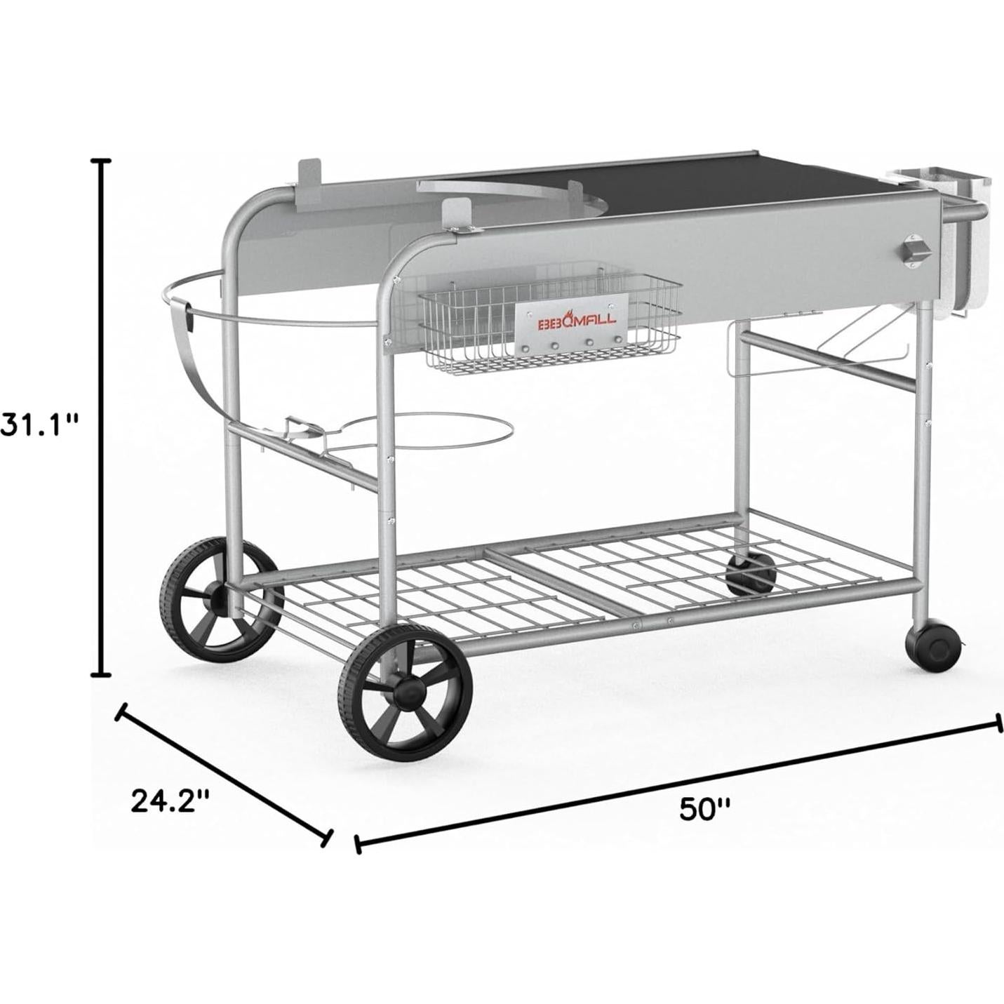 Carrito de Parrilla BBQMall para Weber 22" y 18" - Mesa de Preparación Exterior