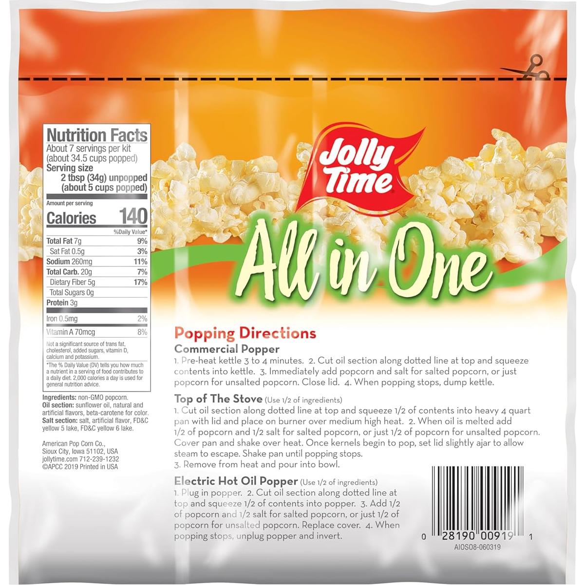 Kit de Palomitas JOLLY TIME 24 Paquetes 170g con Aceite y Sal