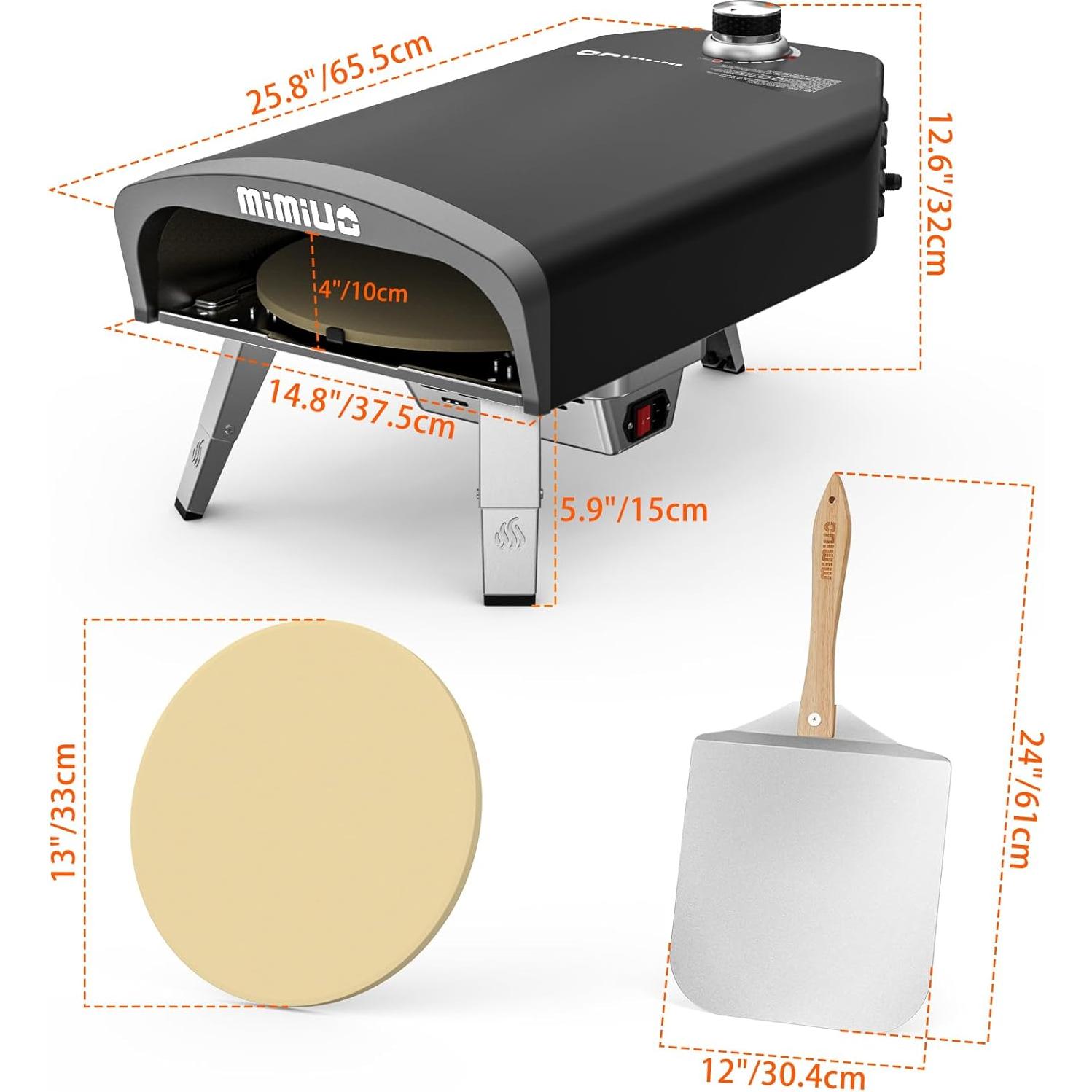 Horno de Pizza a Gas Mimiuo 14" con Piedra Rotativa Automática