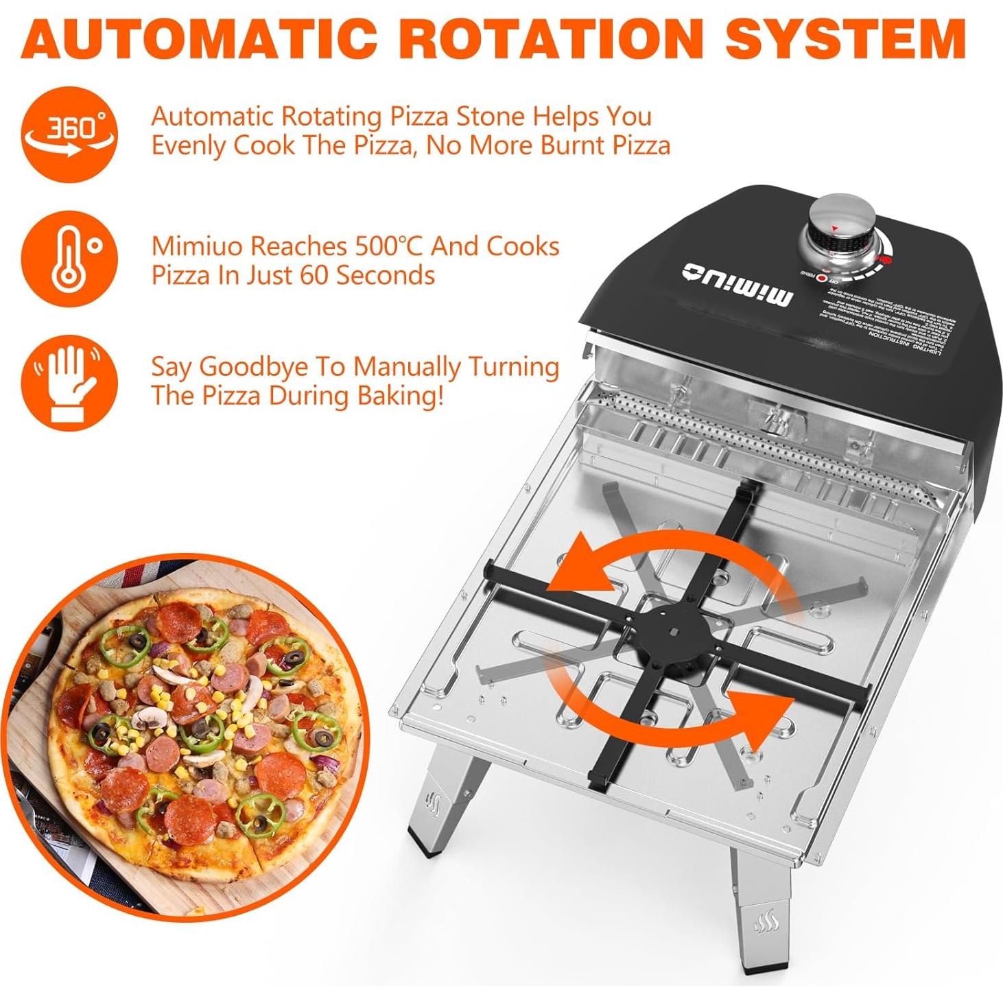 Horno de Pizza a Gas Mimiuo 14" con Piedra Rotativa Automática