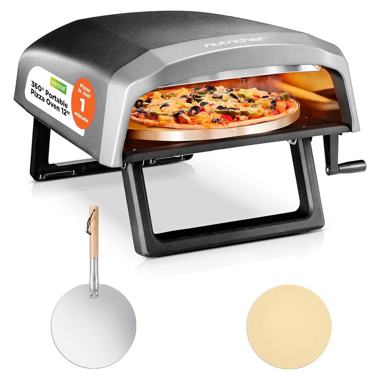 Horno de Pizza NutriChef NCPIZRT44 para Exterior con Piedra Rotativa