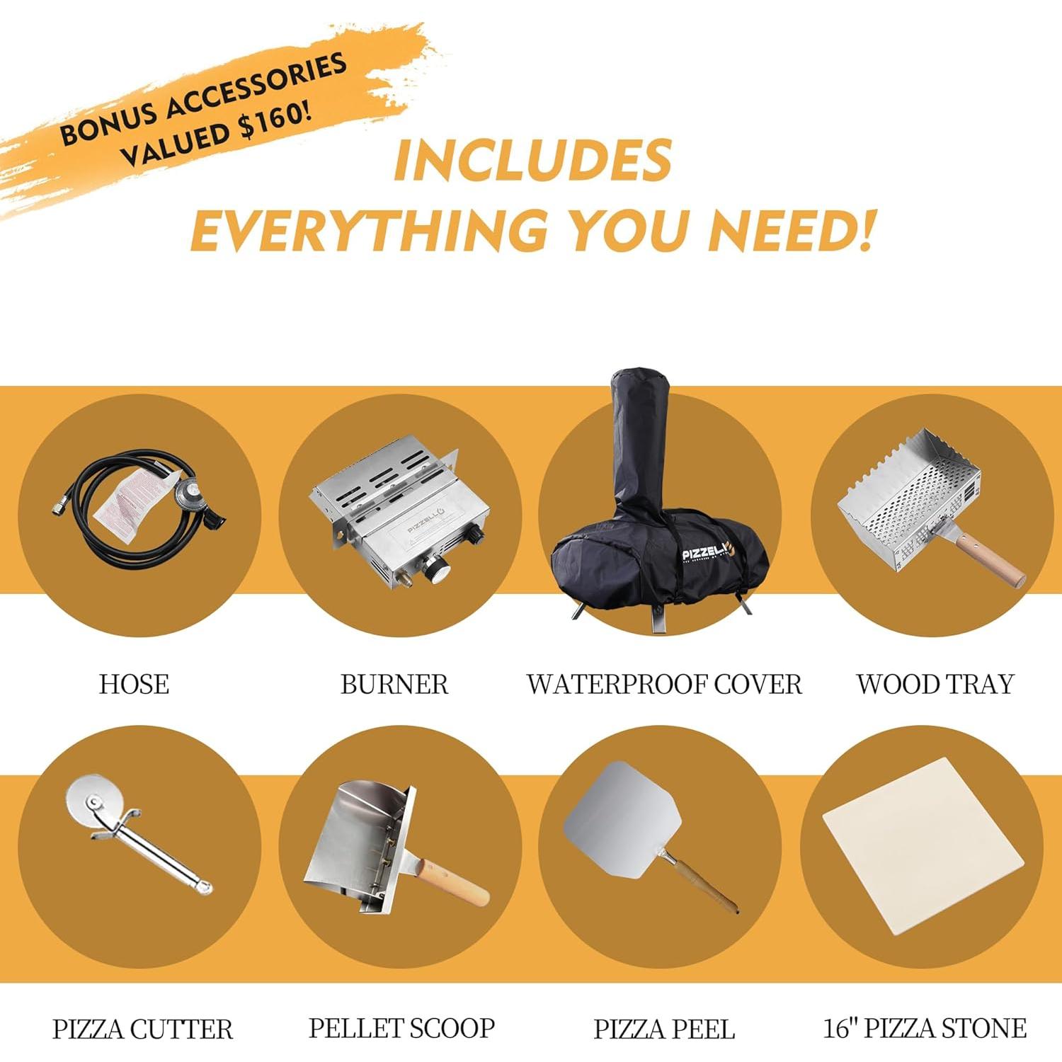 Horno de Pizza PIZZELLO 16" Propano y Leña con Accesorios