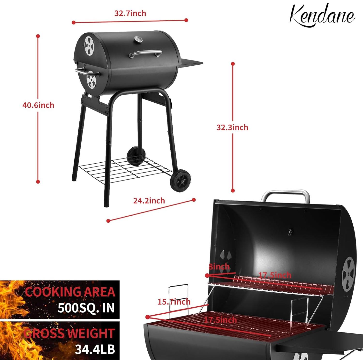 Parrilla de Carbón Kendane CA-30 con Estante Lateral 322.6 cm²