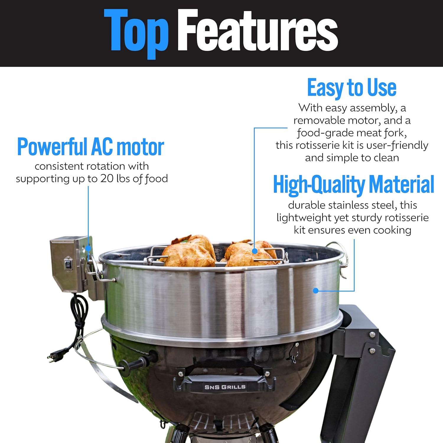 Kit Rotisserie SnS para Parrillas Kettle 22" Acero Inoxidable