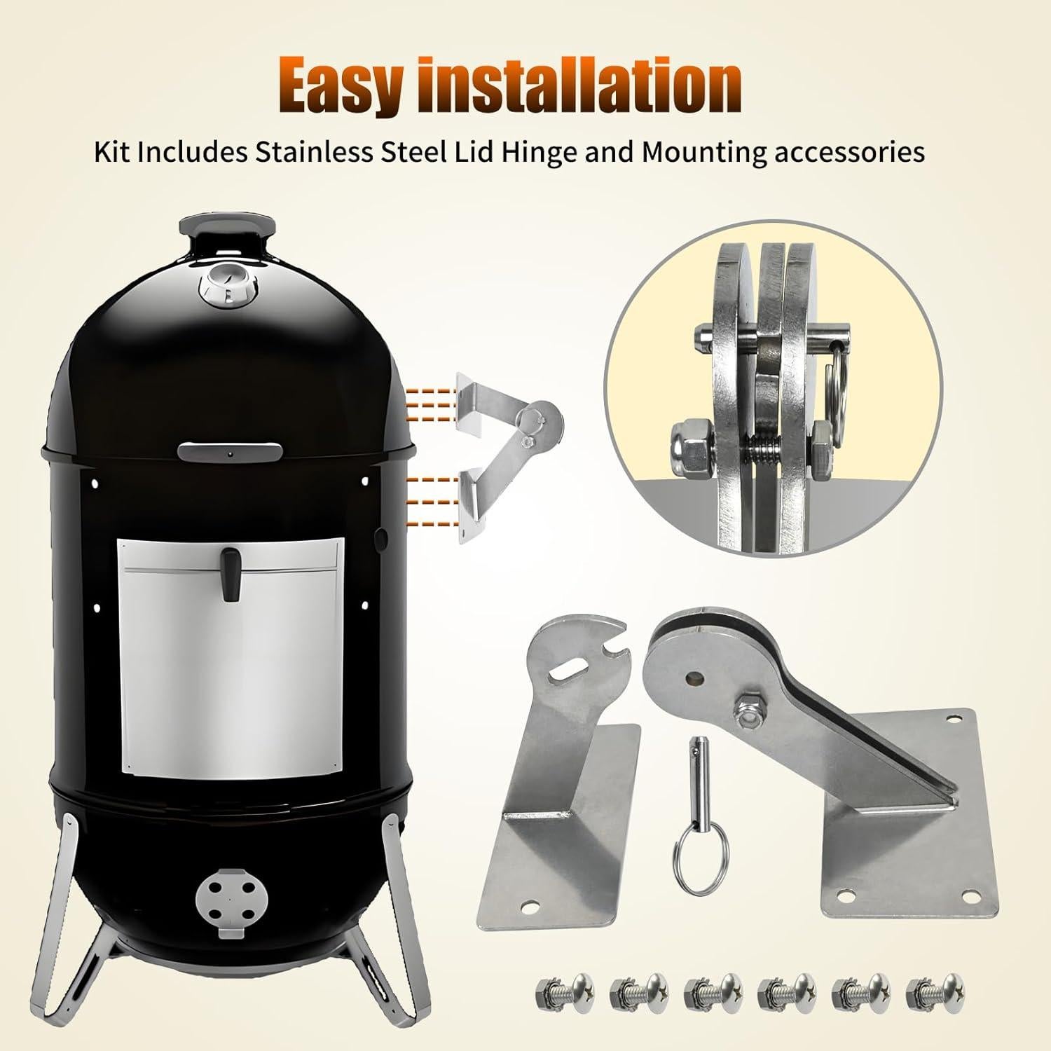 Kit de Bisagra de Tapa de Acero Inoxidable XQK para Weber Smokey Mountain 18.5 y 22.5