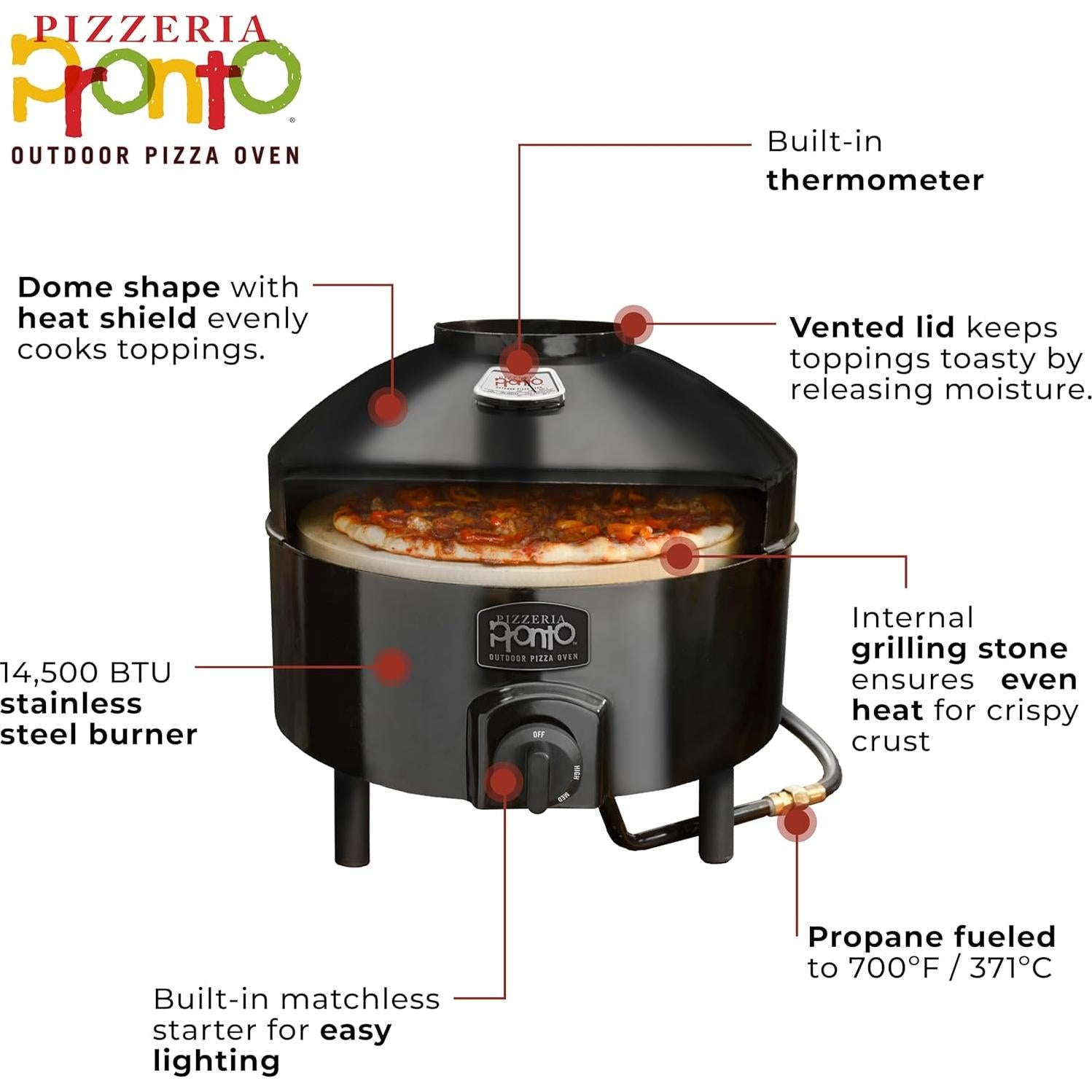 Horno de Pizza Portátil Pizzacraft Pronto - 14" Piedra, Gas