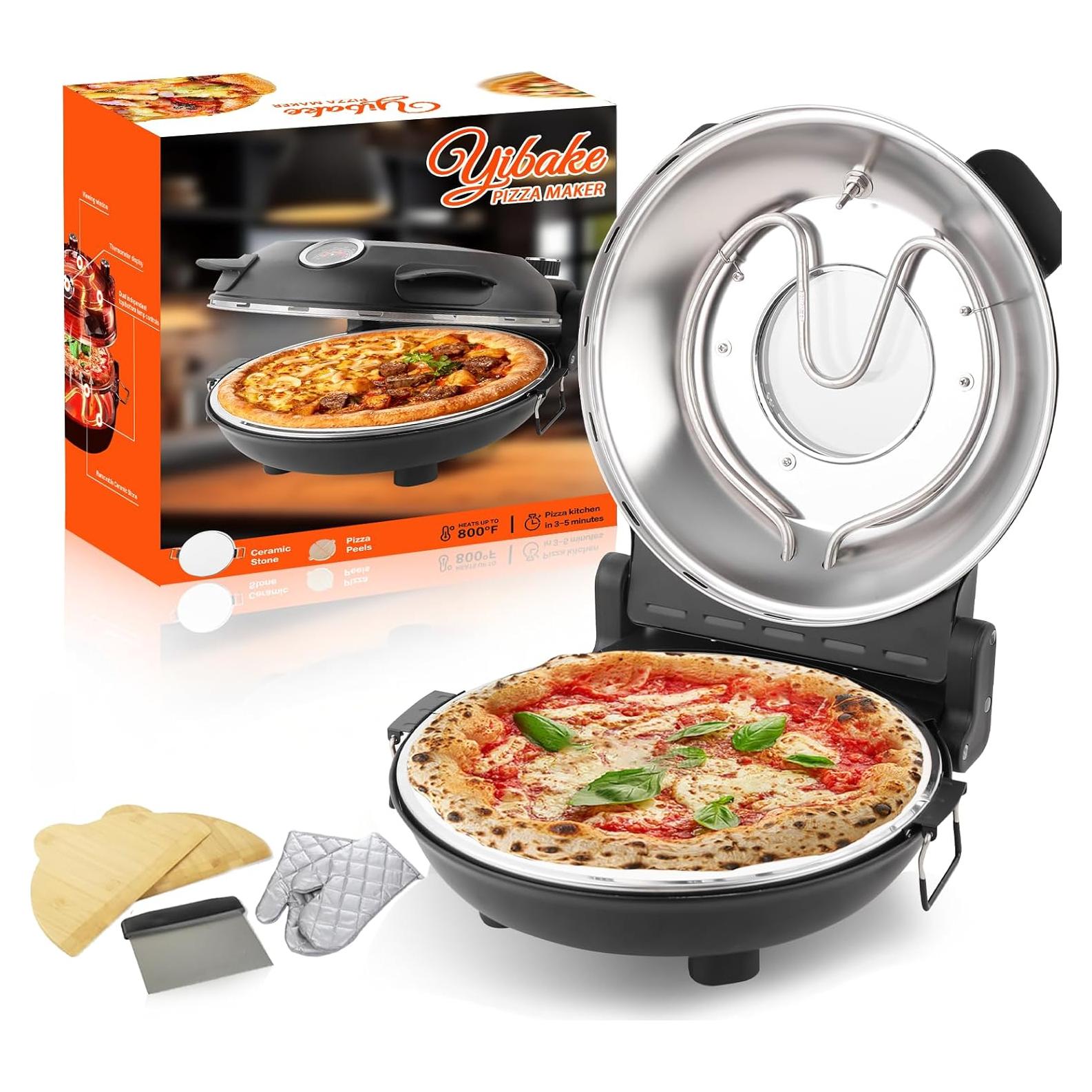 Horno de Pizza Eléctrico Yibake 12" con Piedra Cerámica 800°F