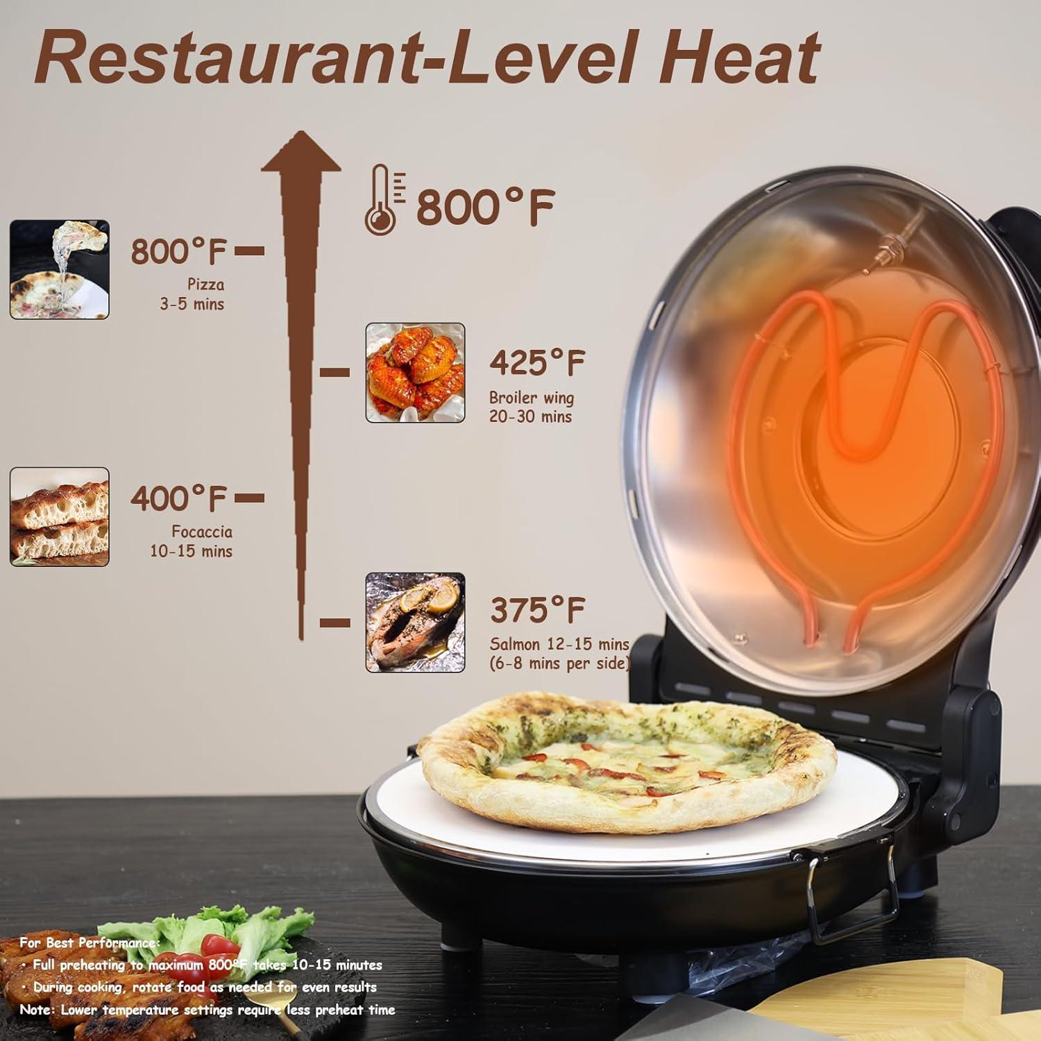 Horno de Pizza Eléctrico Yibake 12" con Piedra Cerámica 800°F