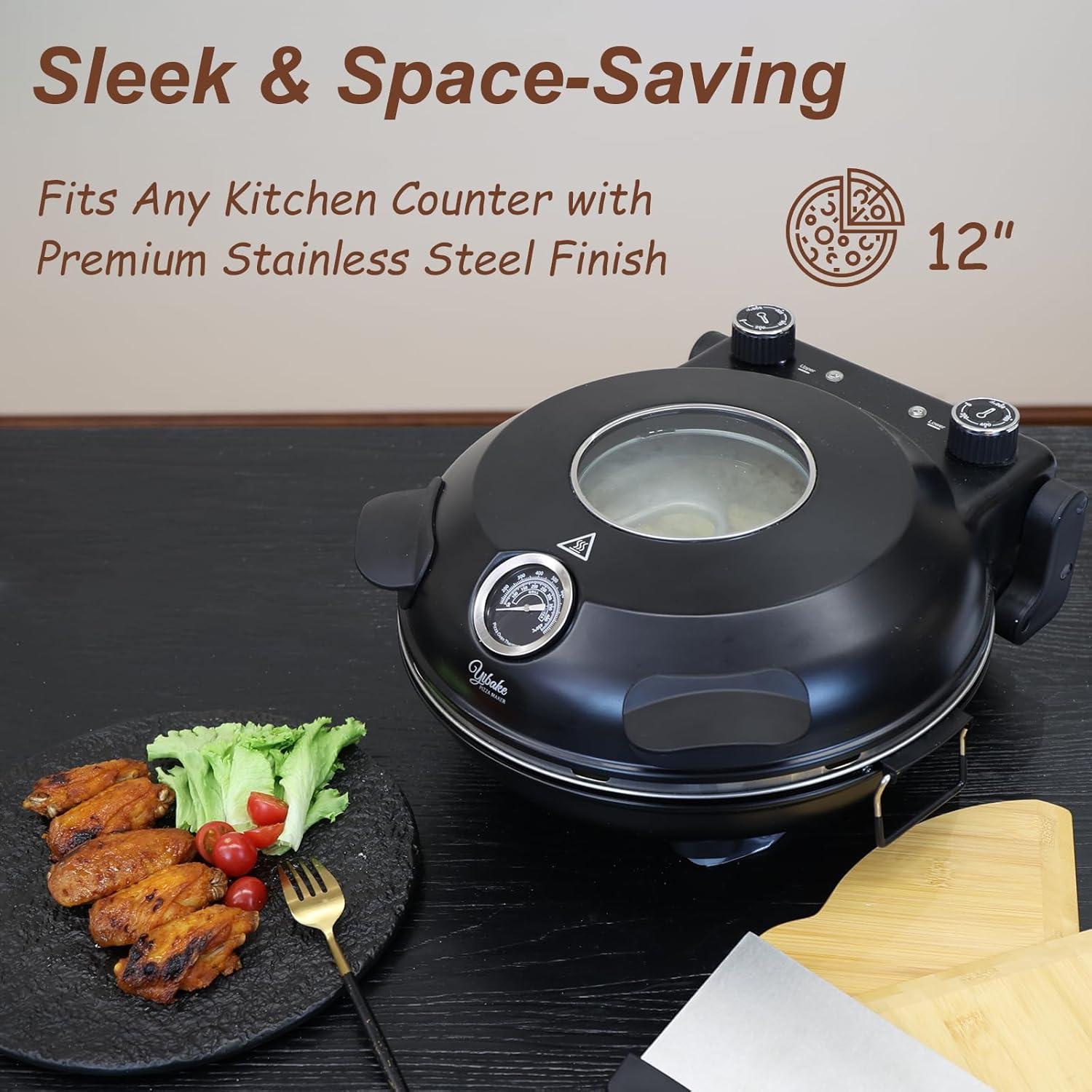 Horno de Pizza Eléctrico Yibake 12" con Piedra Cerámica 800°F