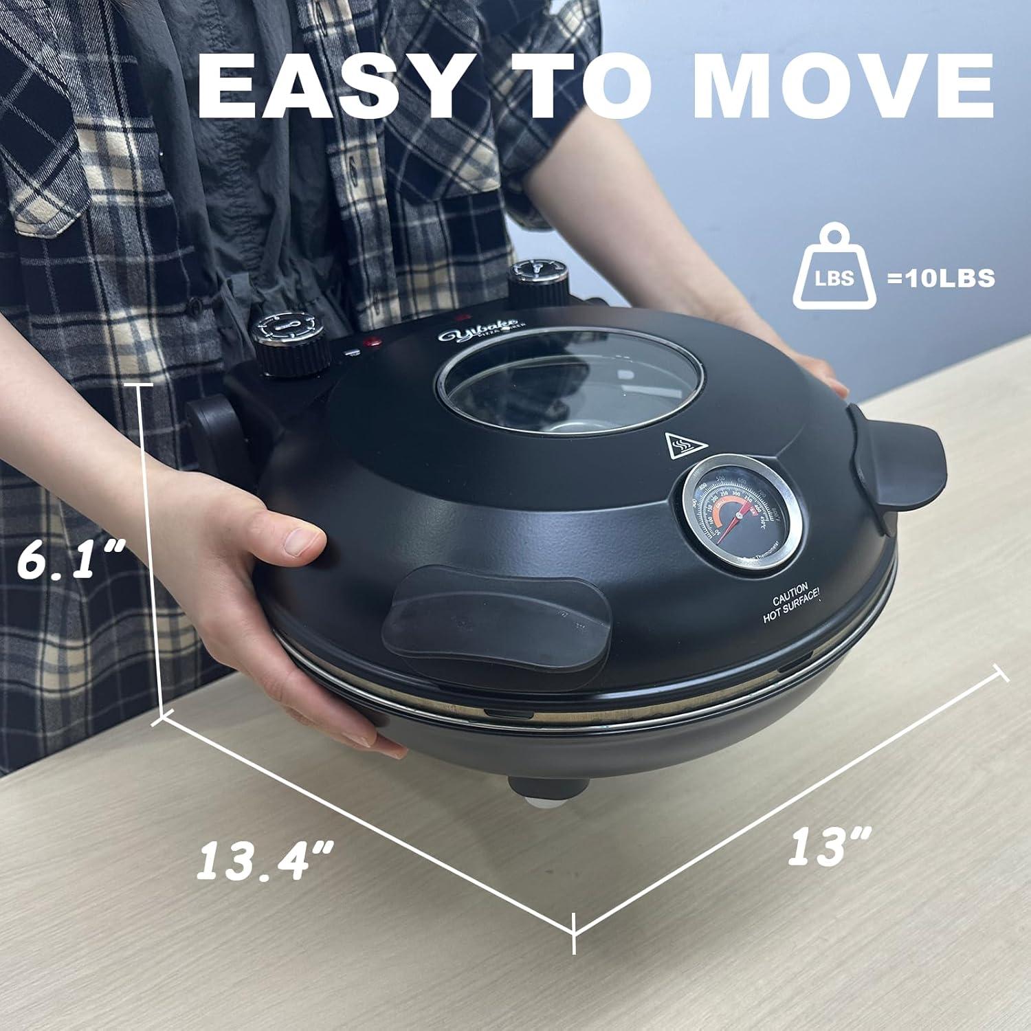 Horno de Pizza Eléctrico Yibake 12" con Piedra Cerámica 800°F