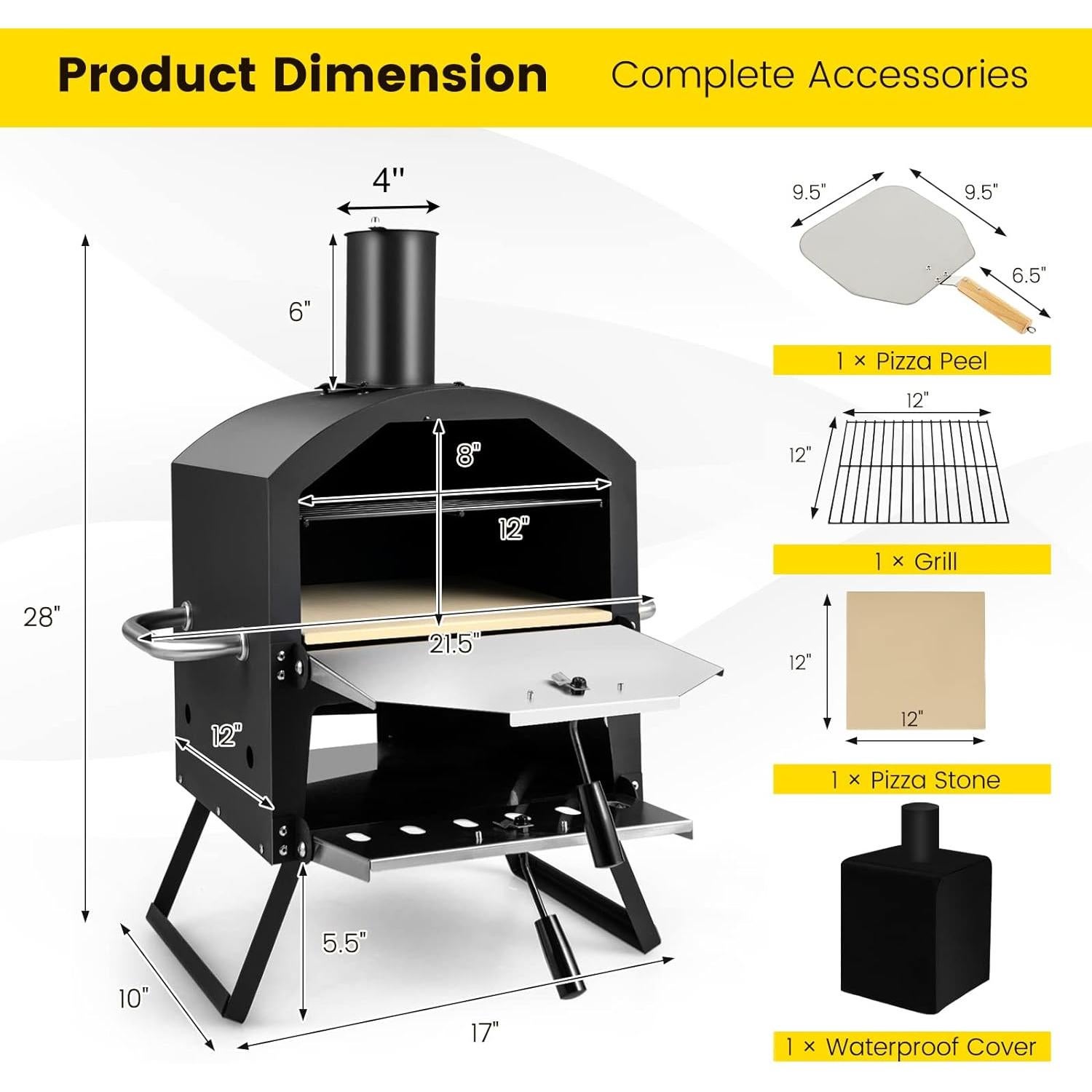 Horno de Pizza Exterior Giantex de Leña 54.61x30.48x71.12cm