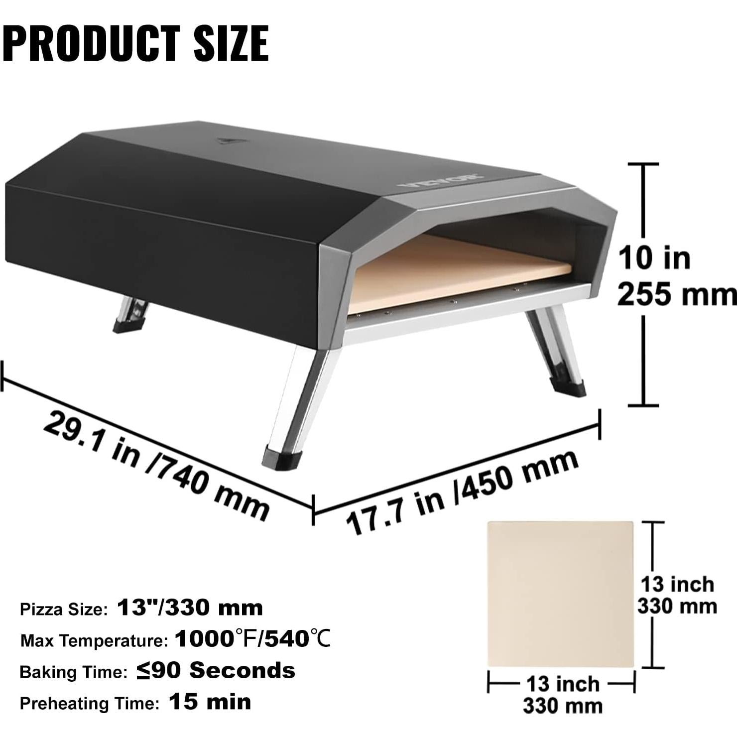 Horno de Pizza de Gas Propano VEVOR 13 Pulgadas Portátil