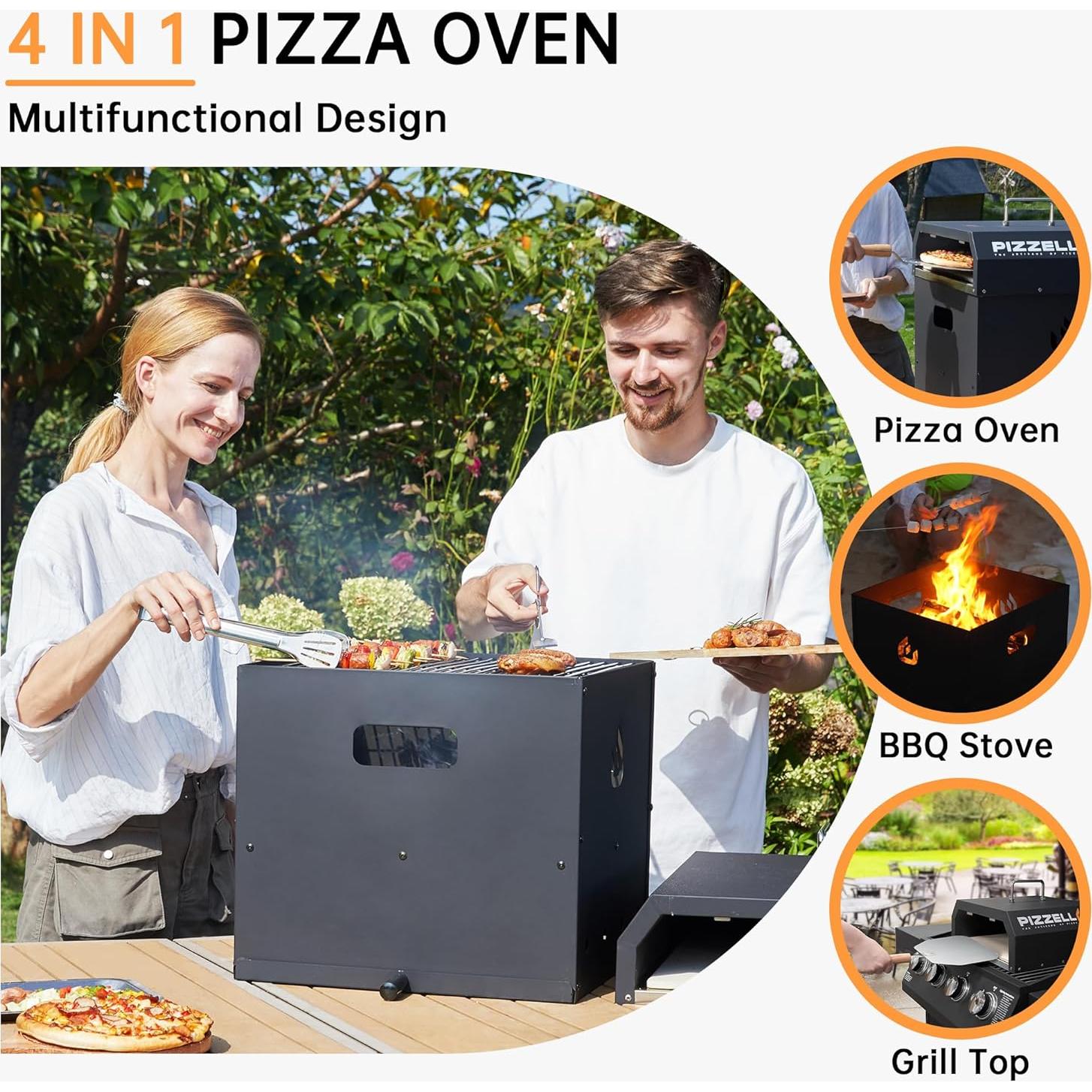 Horno de Pizza 4 en 1 PIZZELLO 16" con Piedra y Paleta